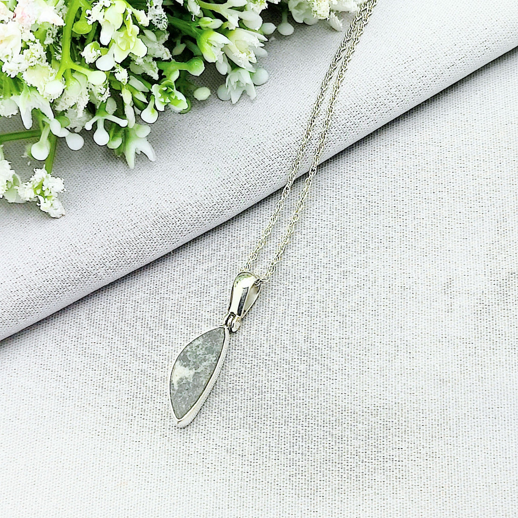 Hepburn and Hughes Welsh Preseli Bluestone Necklace | "Stonehenge" Pendant | Pointed Oval | Sterling Silver