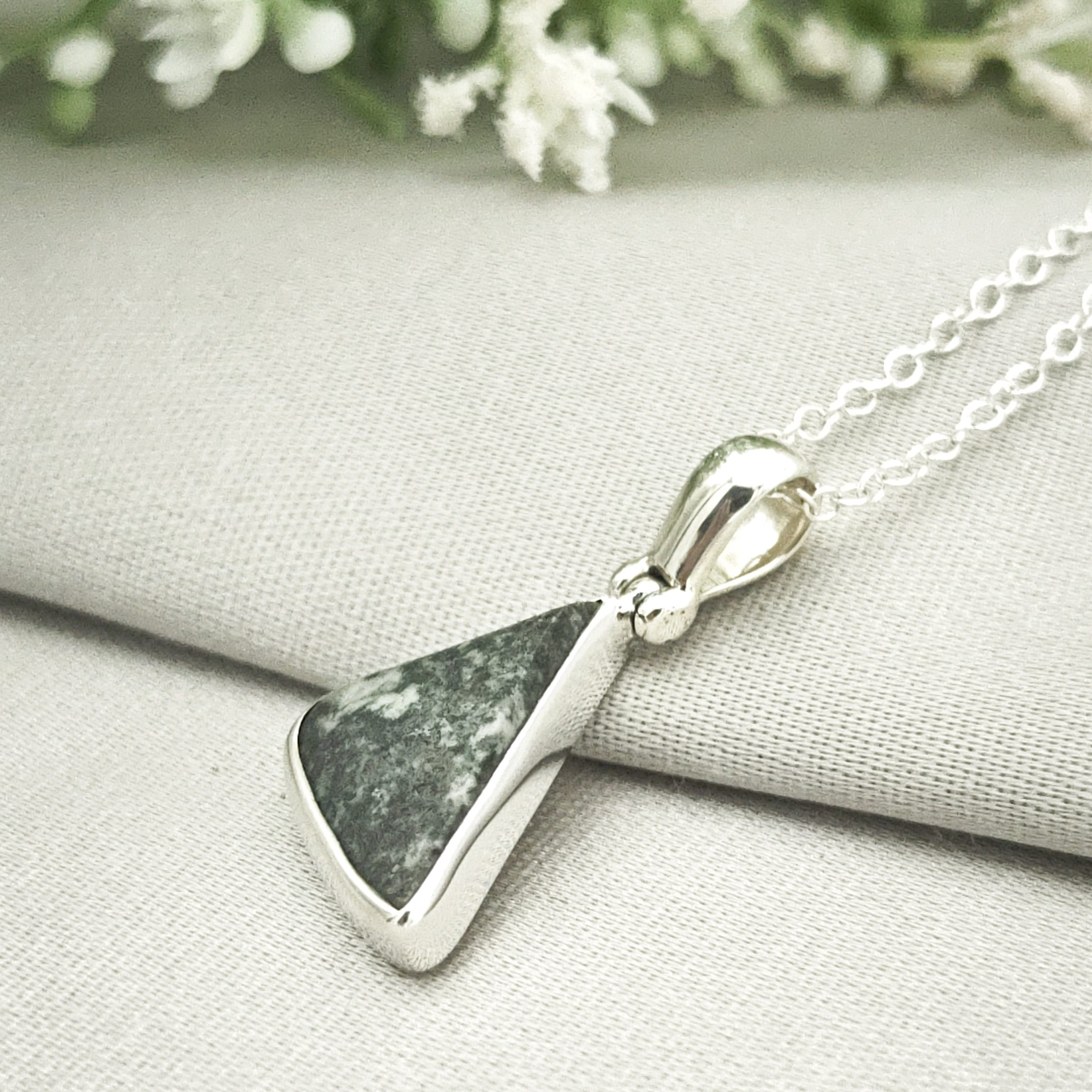 Hepburn and Hughes Welsh Preseli Bluestone Necklace | Stonehenge Spiritual Gift | Sterling Silver