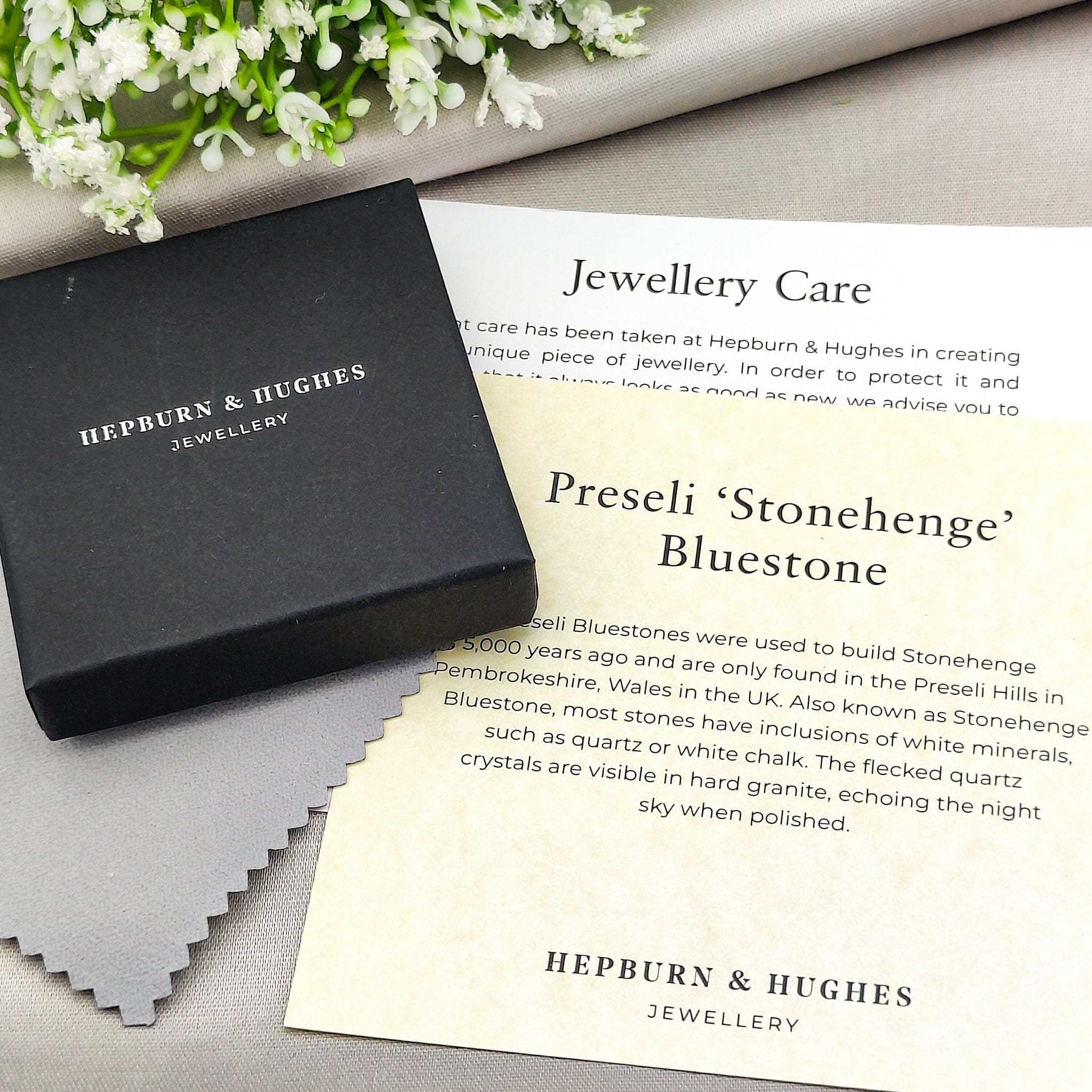 Hepburn and Hughes Welsh Preseli Bluestone Necklace | "Stonehenge" Summer Solstice Gift | Diamond | Sterling Silver