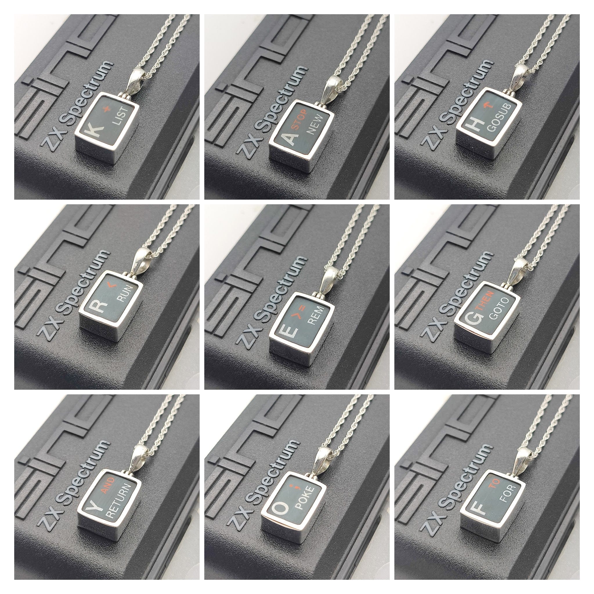 Hepburn and Hughes ZX Spectrum Keyboard Pendants | Letters | Computer Gift | Sterling Silver