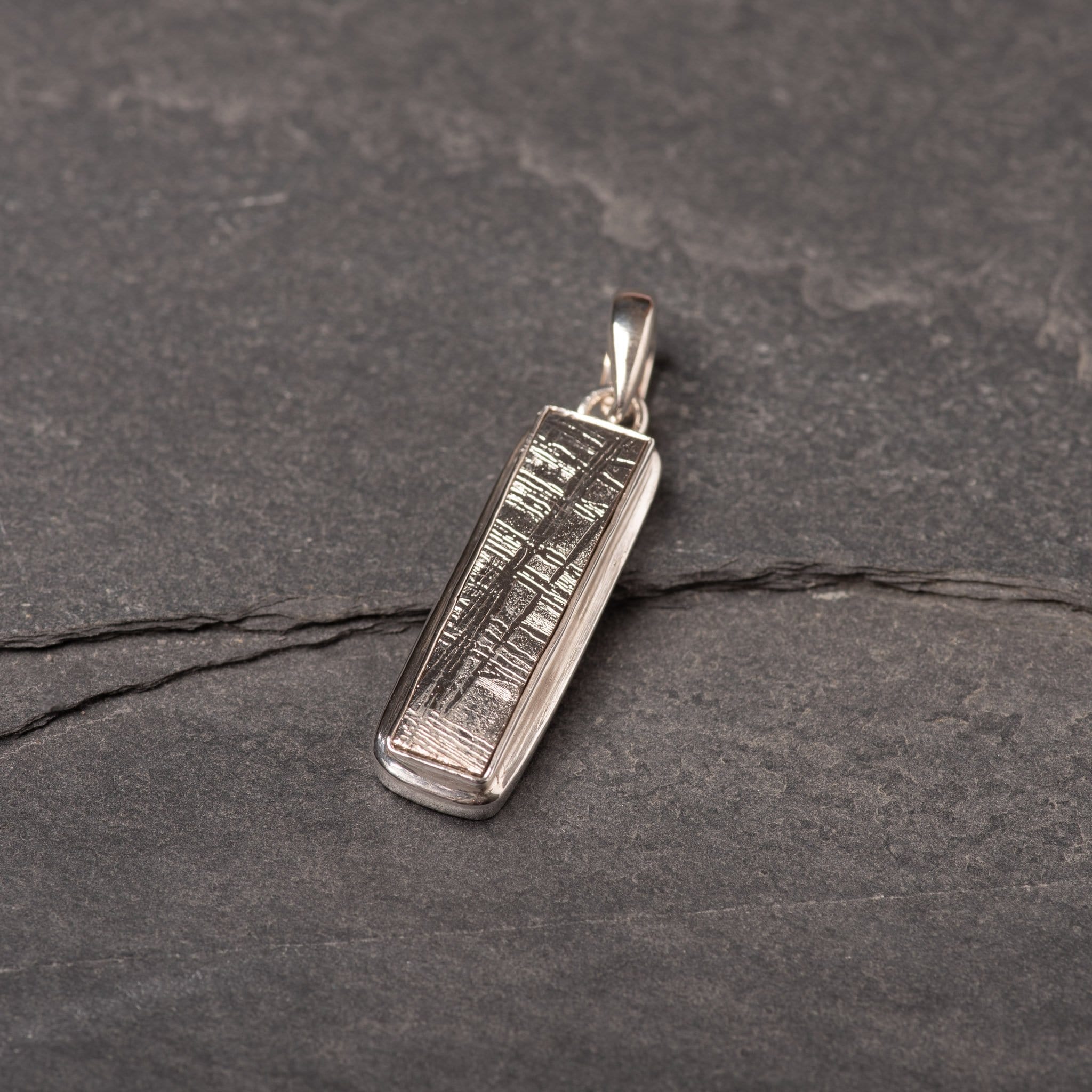 Hepburn and Hughes Meteorite Pendant, Rectangular in Sterling Silver