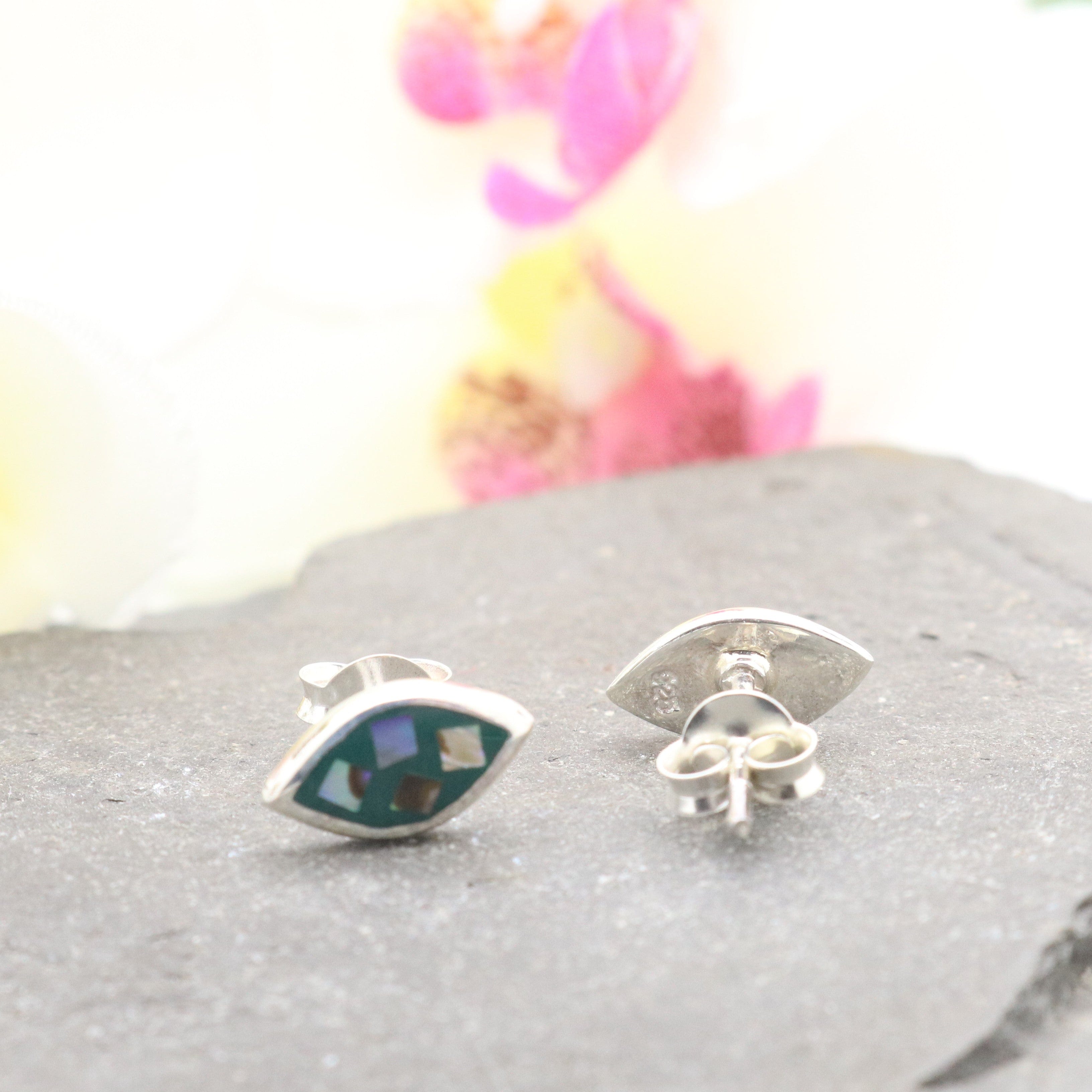 Hepburn and Hughes Abalone Shell Earrings | Oval Stud | Sterling Silver