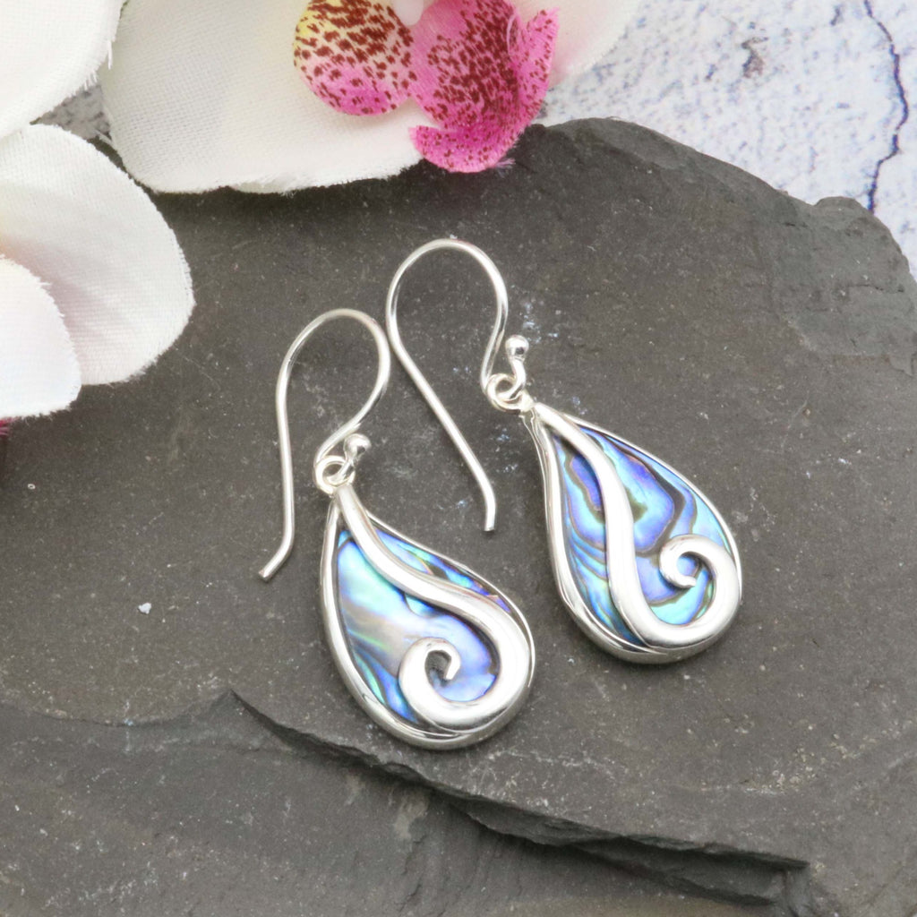 Hepburn and Hughes Abalone Shell Earrings | Teardrop with Swirl | Sterling Silver