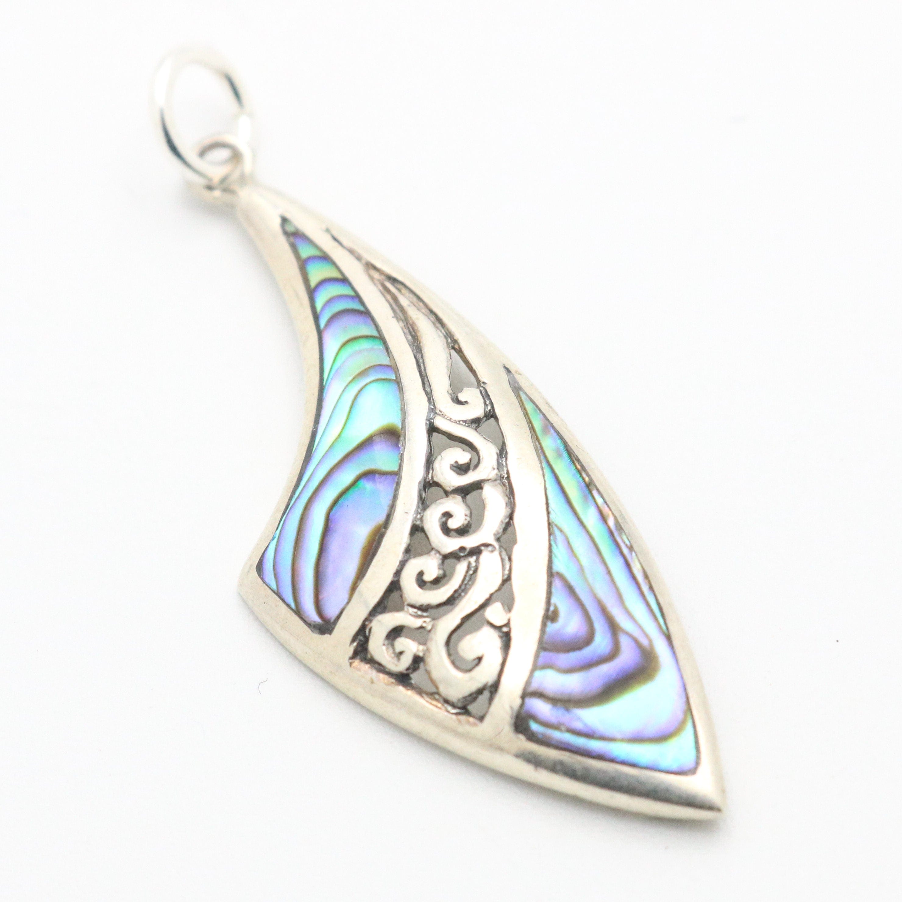 Hepburn and Hughes Abalone Shell Pendant | Abstract with swirl | Sterling Silver