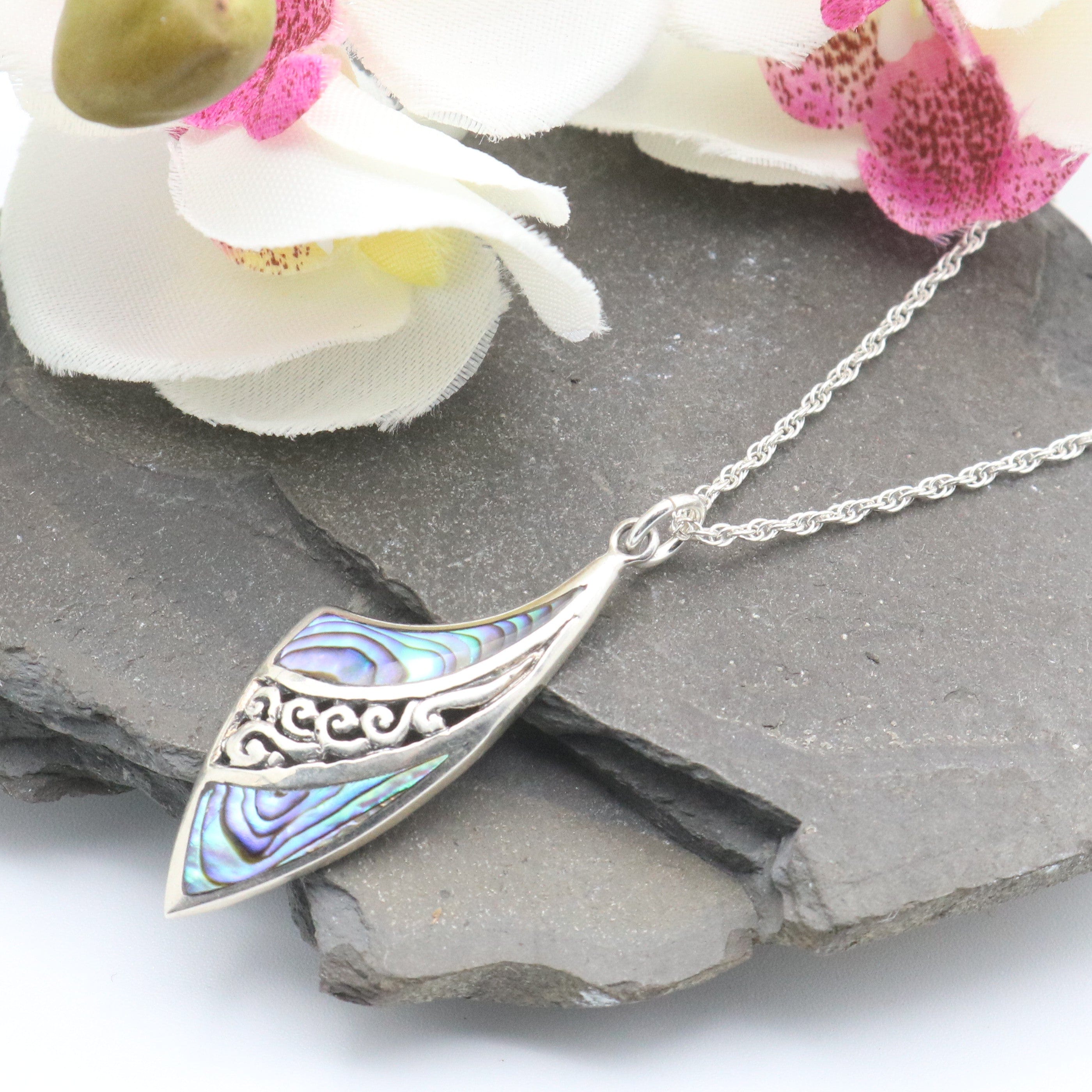 Hepburn and Hughes Abalone Shell Pendant | Abstract with swirl | Sterling Silver