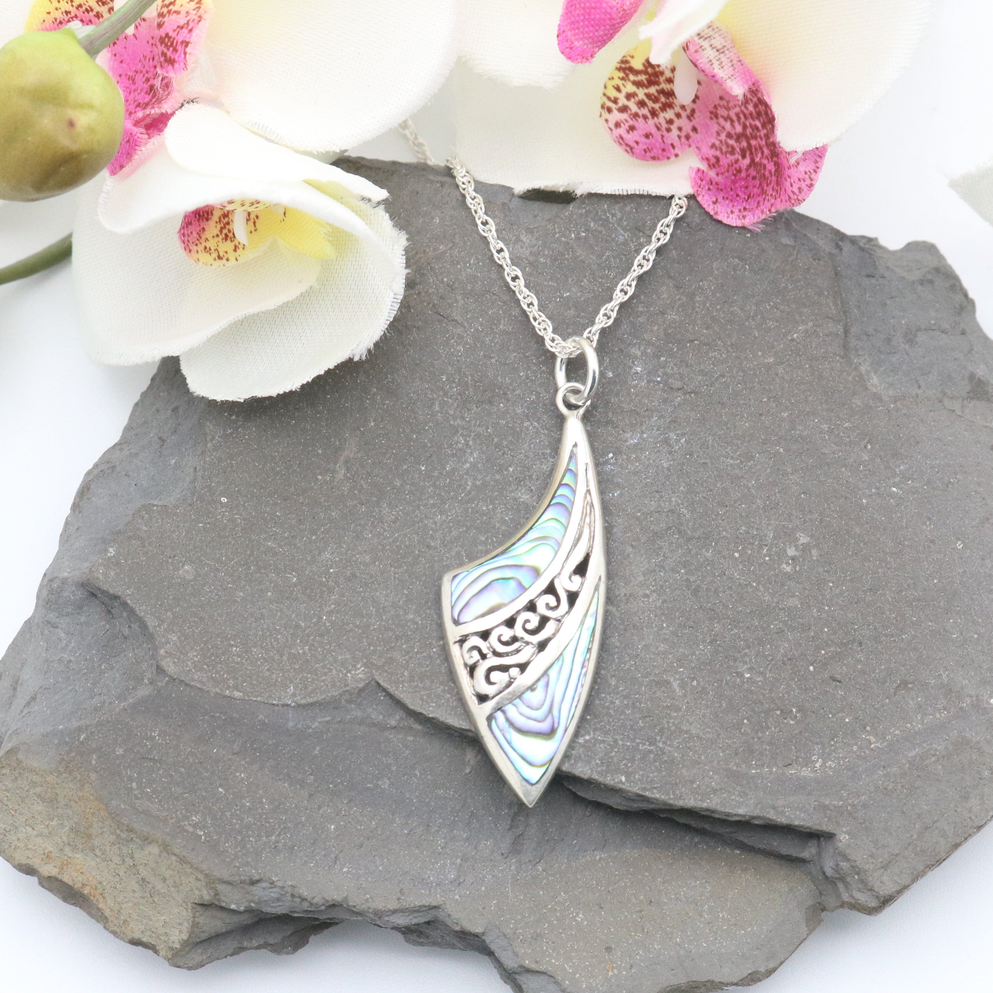Hepburn and Hughes Abalone Shell Pendant | Abstract with swirl | Sterling Silver