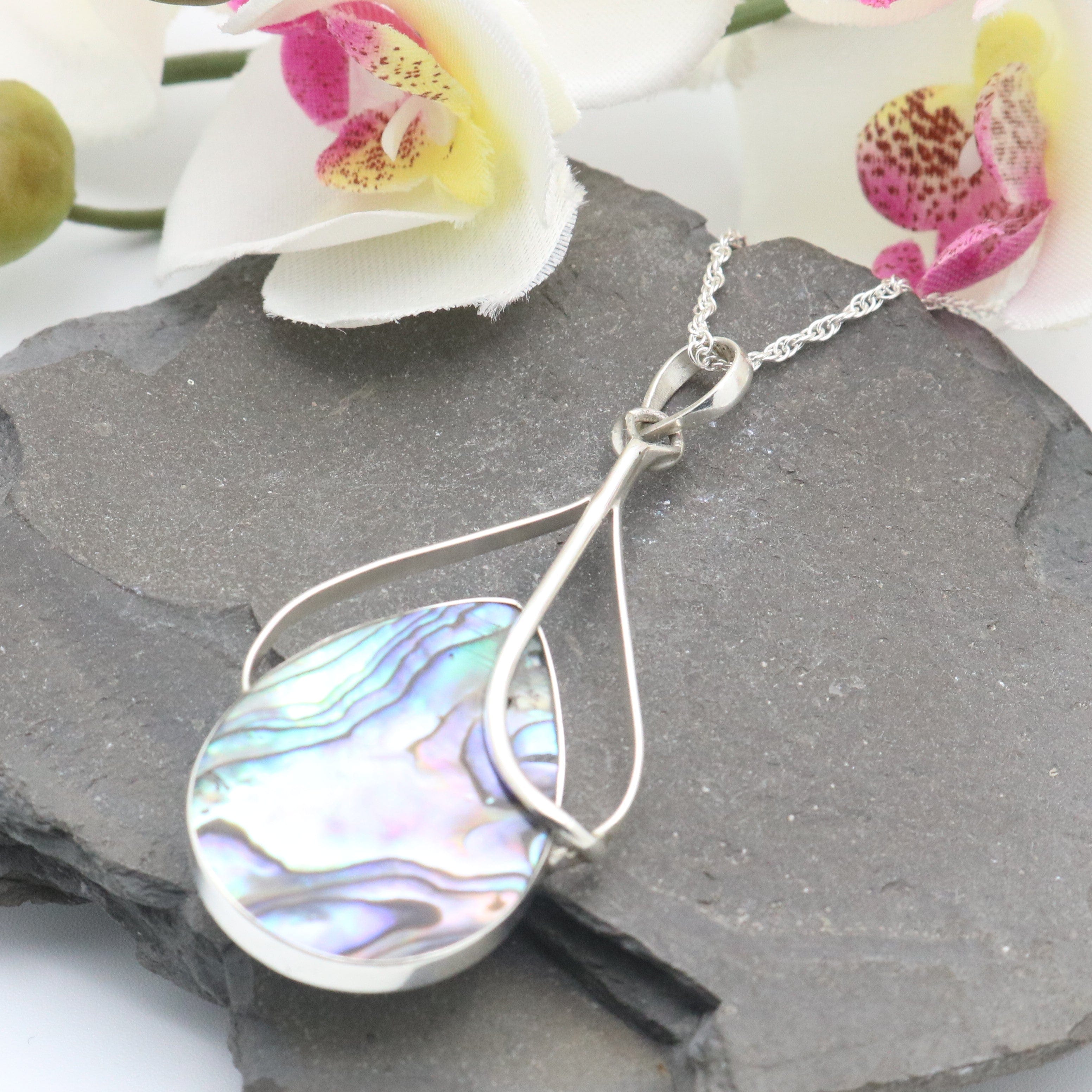 Hepburn and Hughes Abalone Shell Pendant | Hanging Teardrop | Sterling Silver