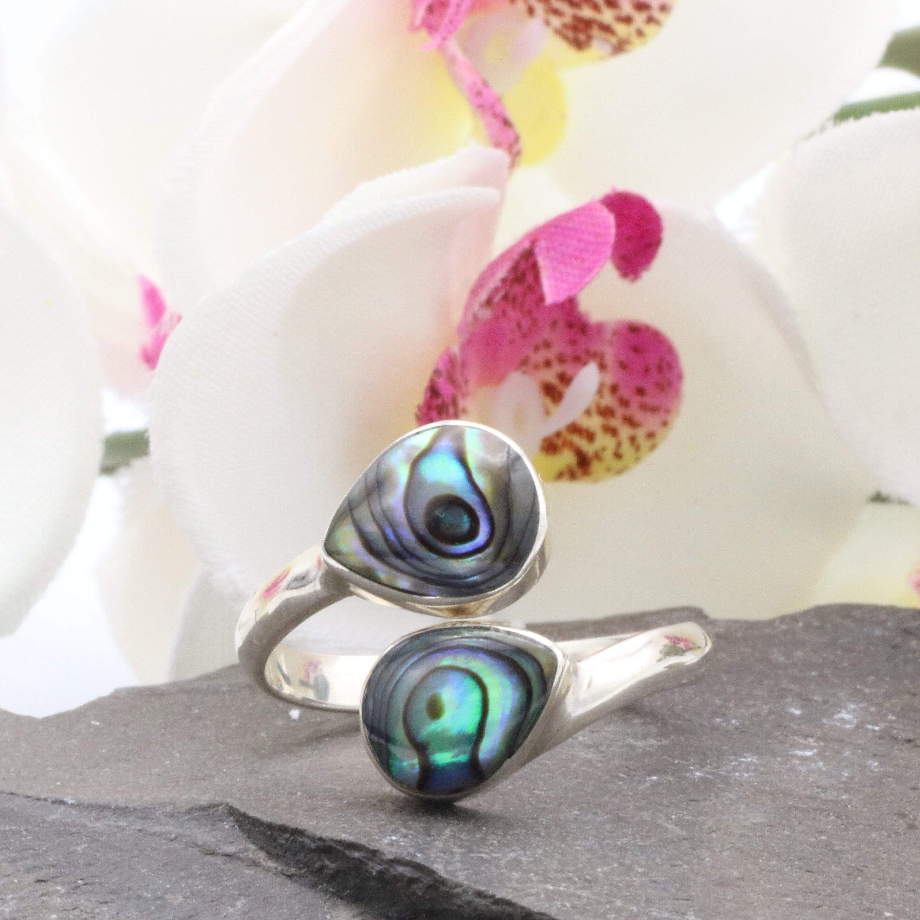 Hepburn and Hughes Abalone Shell Ring | Double Teardrop | Sterling Silver