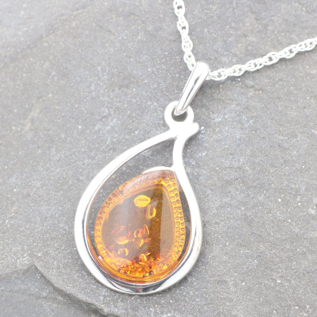 Hepburn and Hughes Amber Pendant, Oval in Sterling Silver