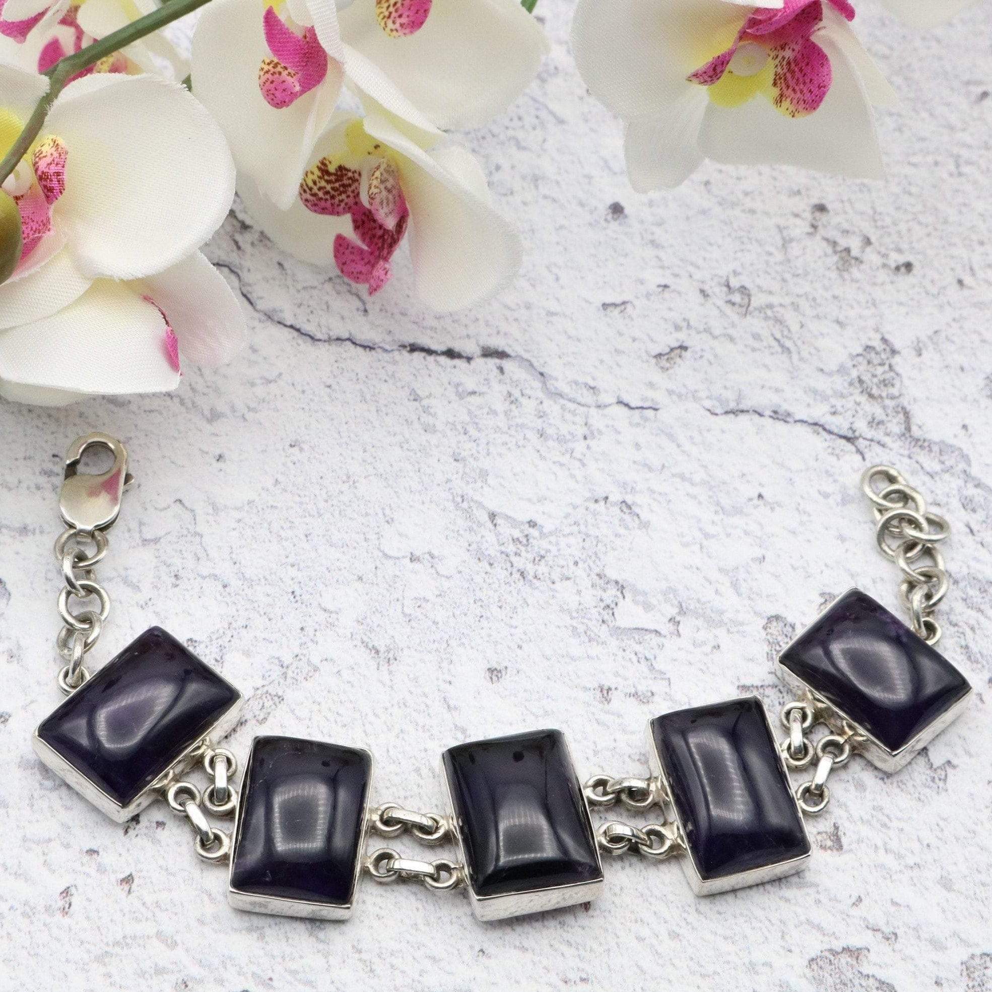 Hepburn and Hughes Amethyst Bracelet Large rectangles x 5 in Sterling Silver
