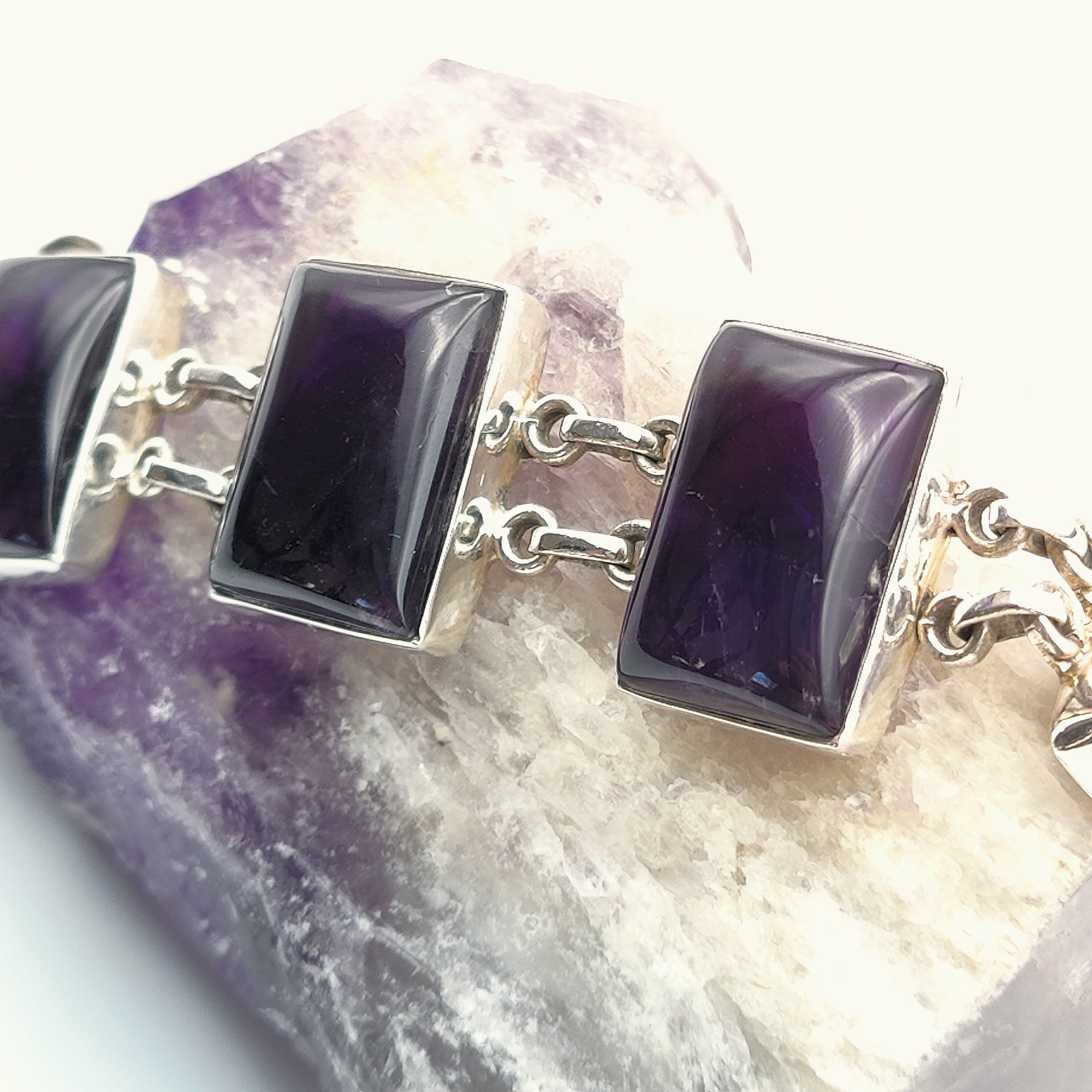 Hepburn and Hughes Amethyst Bracelet Large rectangles x 5 in Sterling Silver