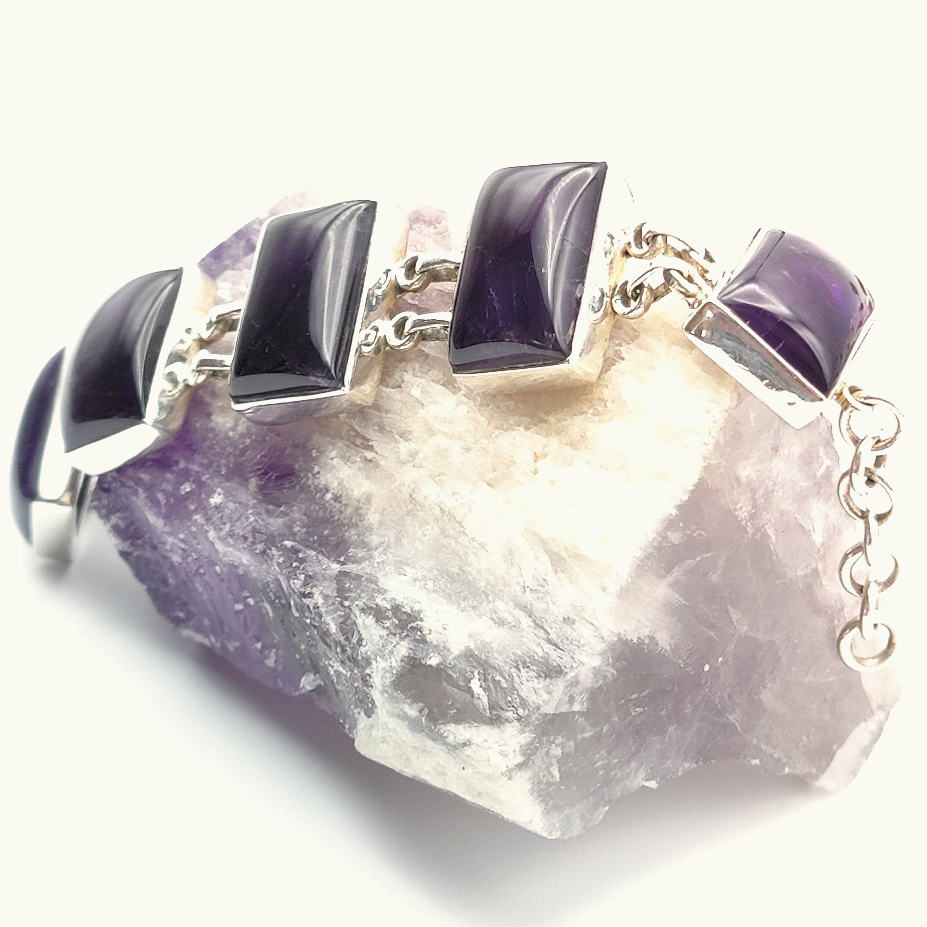 Hepburn and Hughes Amethyst Bracelet Large rectangles x 5 in Sterling Silver