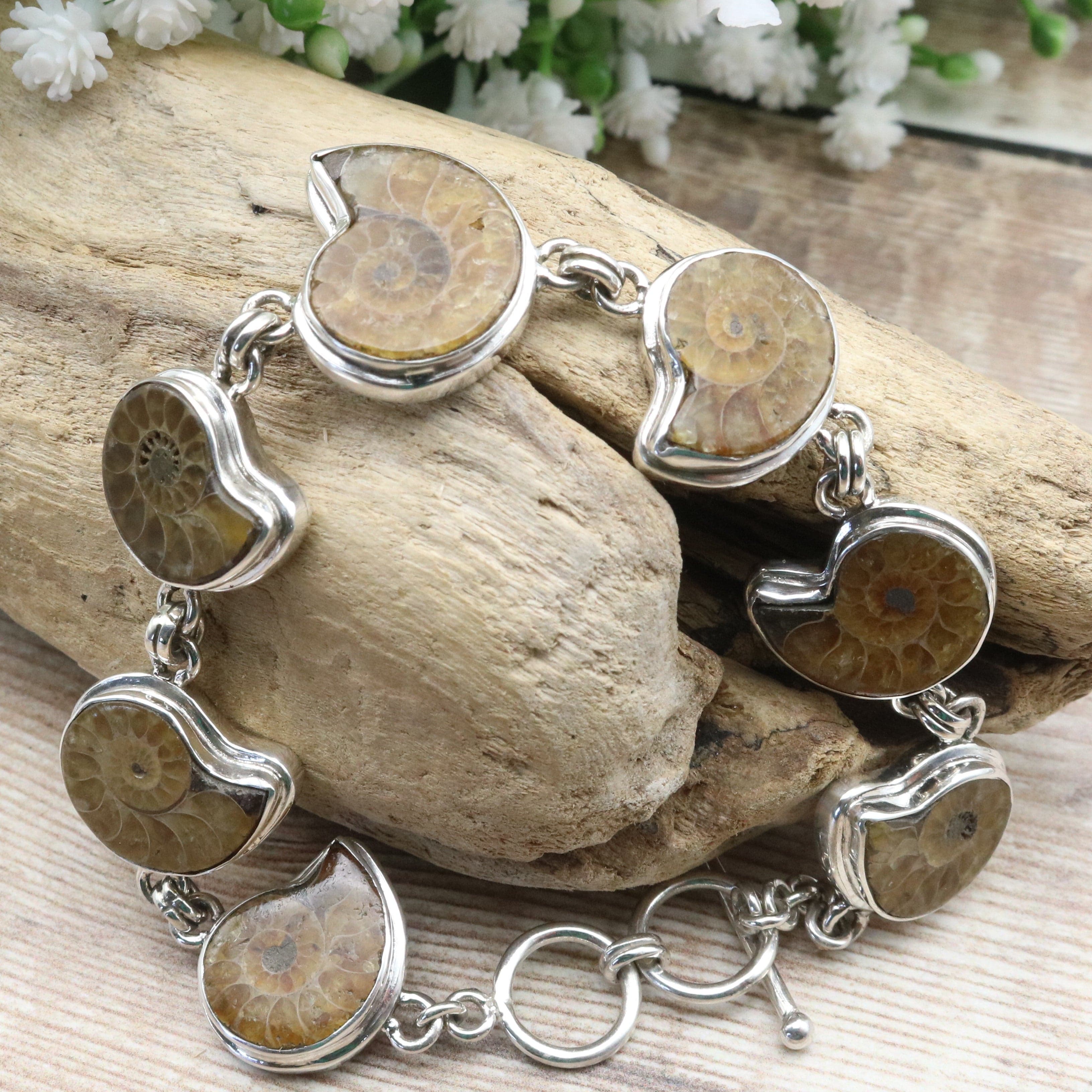 Hepburn and Hughes Ammonite Bracelet, light tones in Sterling Silver