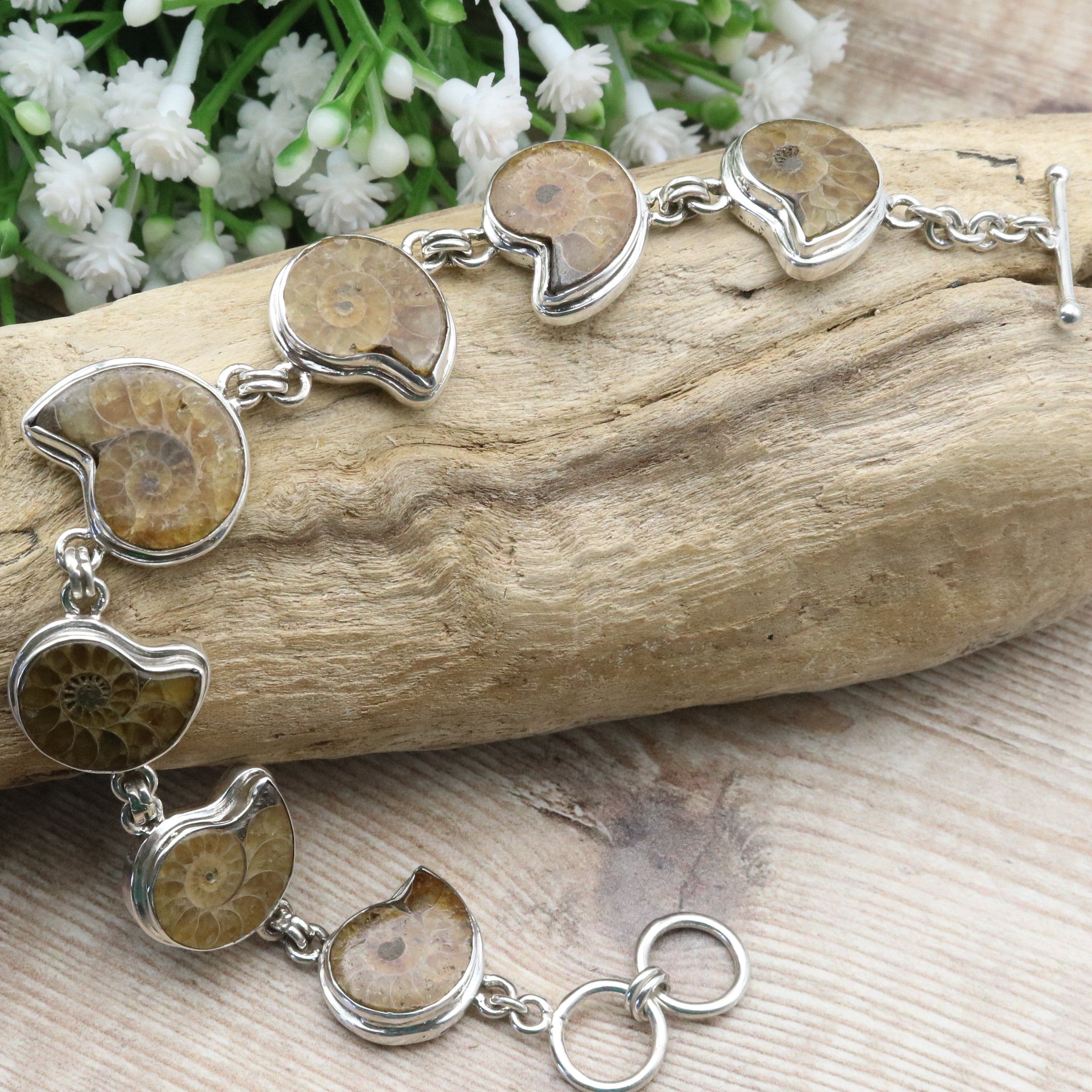Hepburn and Hughes Ammonite Bracelet, light tones in Sterling Silver
