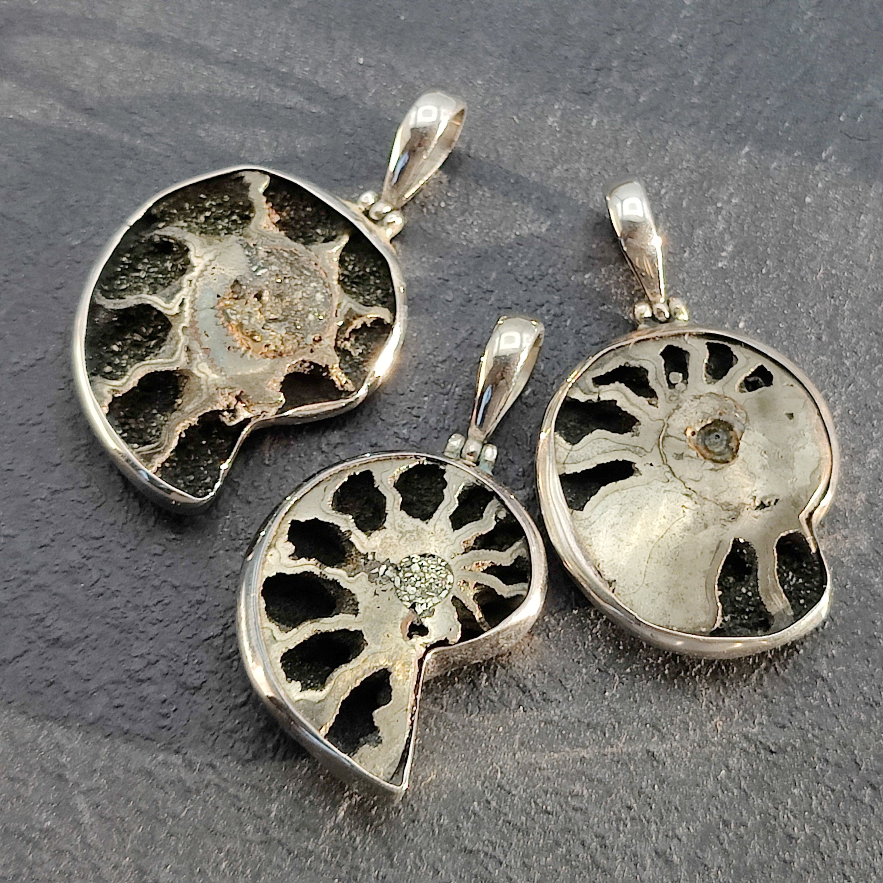 Hepburn and Hughes Ammonite Pendant | Pyrite | Sterling Silver