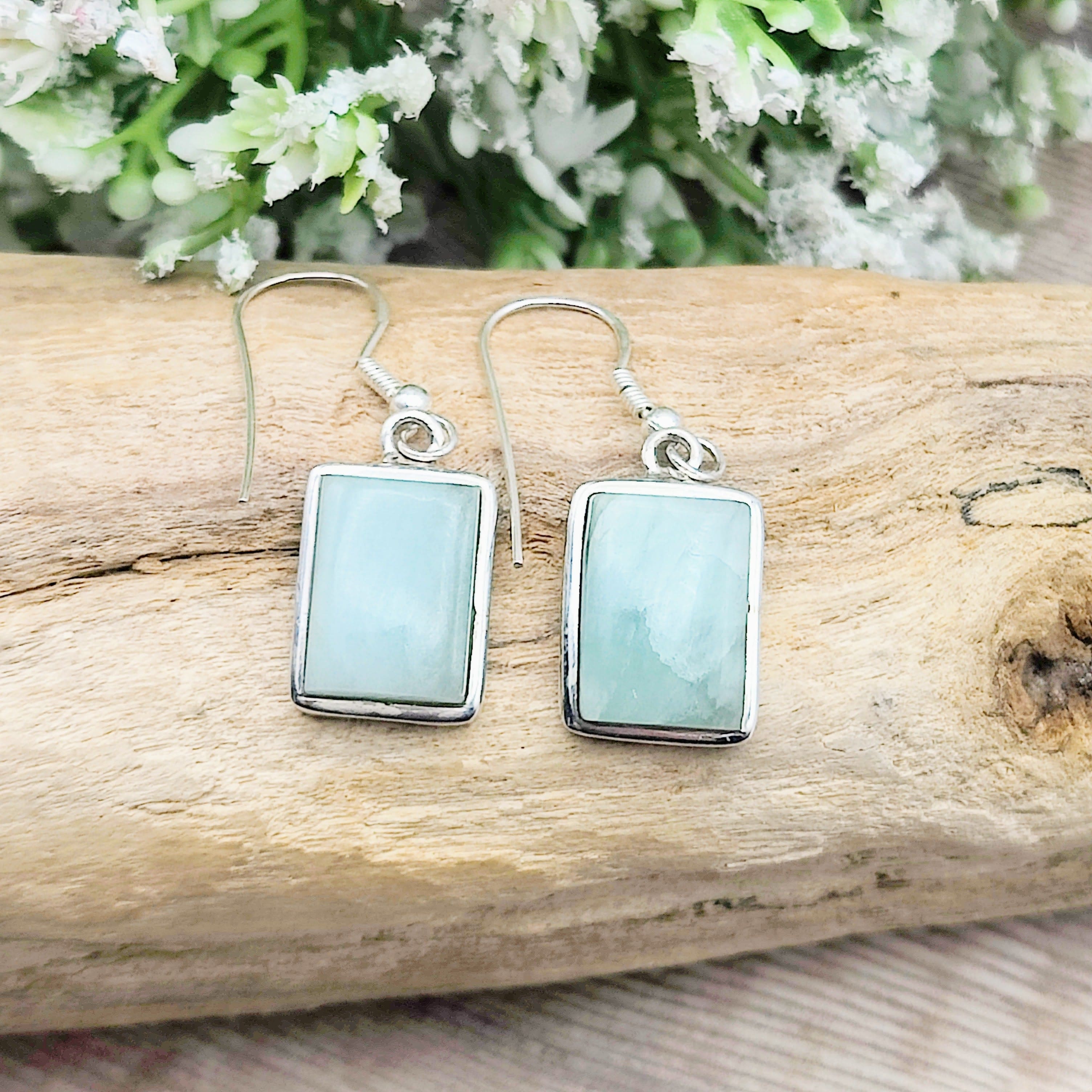 Hepburn and Hughes Aquamarine Earrings | Rectangular | March Birthstone | Sterling Silver