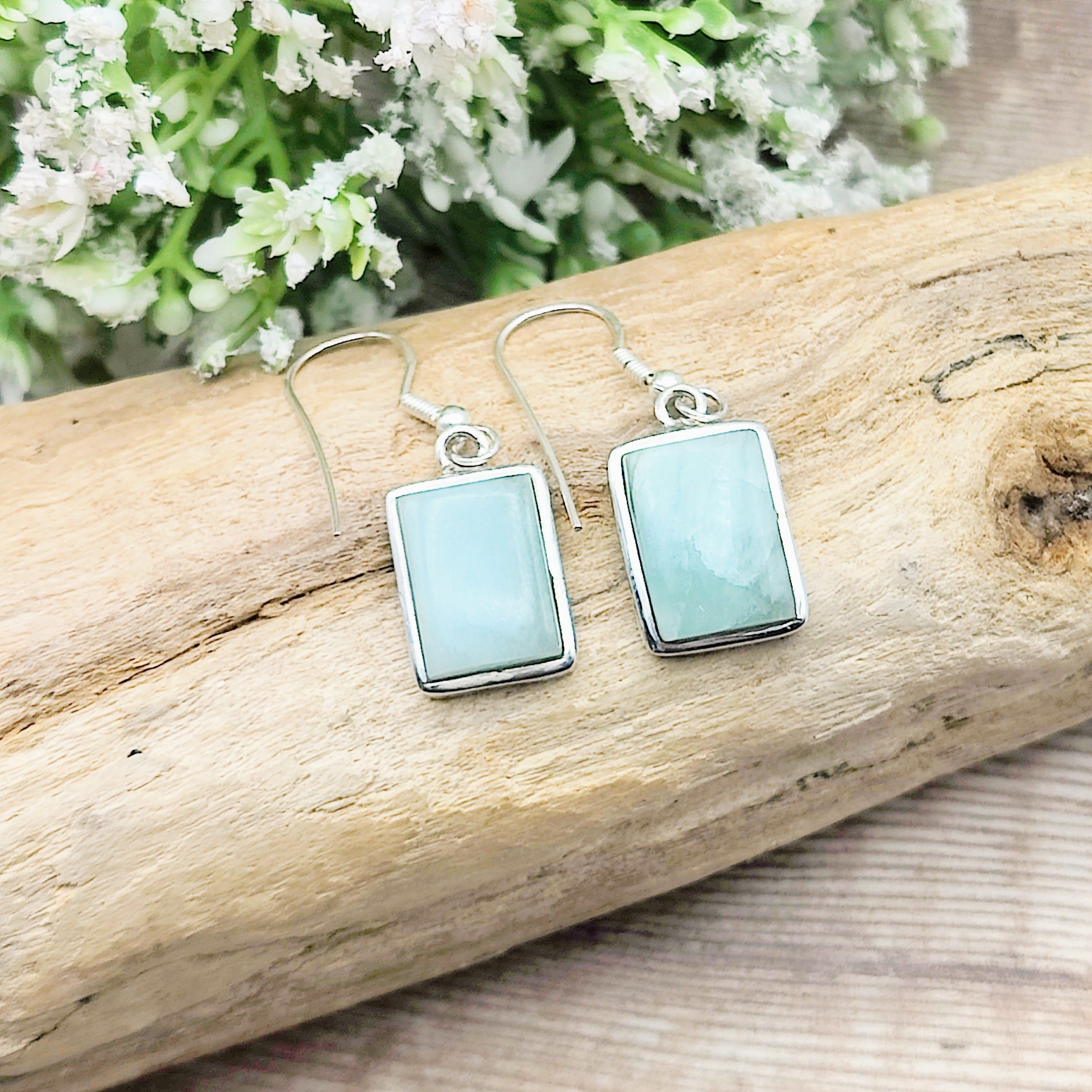 Hepburn and Hughes Aquamarine Earrings | Rectangular | March Birthstone | Sterling Silver