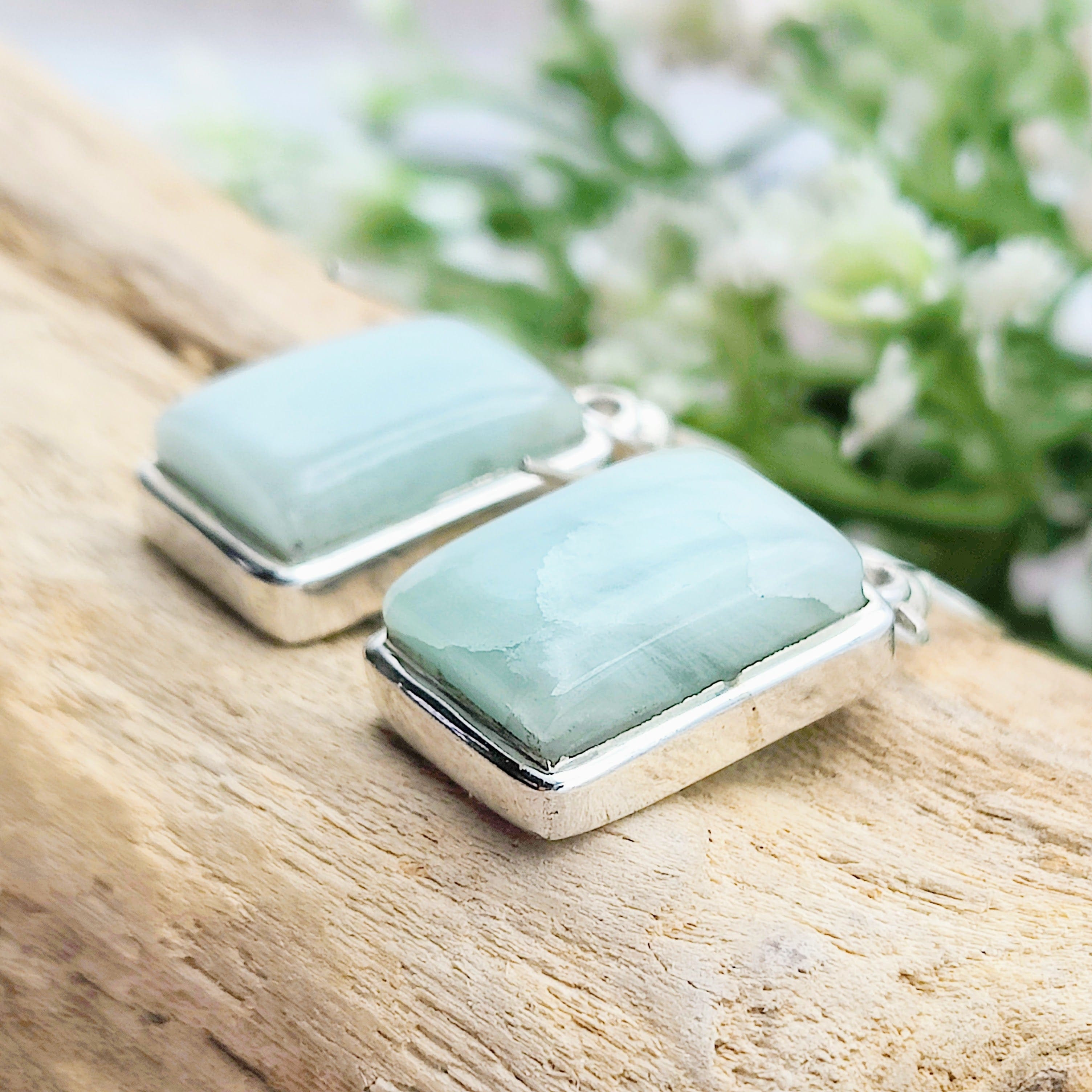 Hepburn and Hughes Aquamarine Earrings | Rectangular | March Birthstone | Sterling Silver