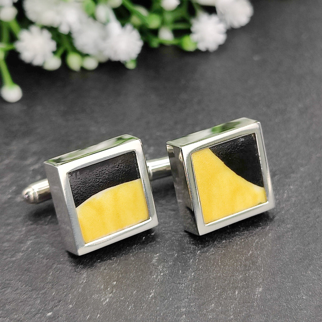 Hepburn and Hughes Art Deco Cufflinks | Clarice Cliff | 17mm square yellow | Sterling Silver