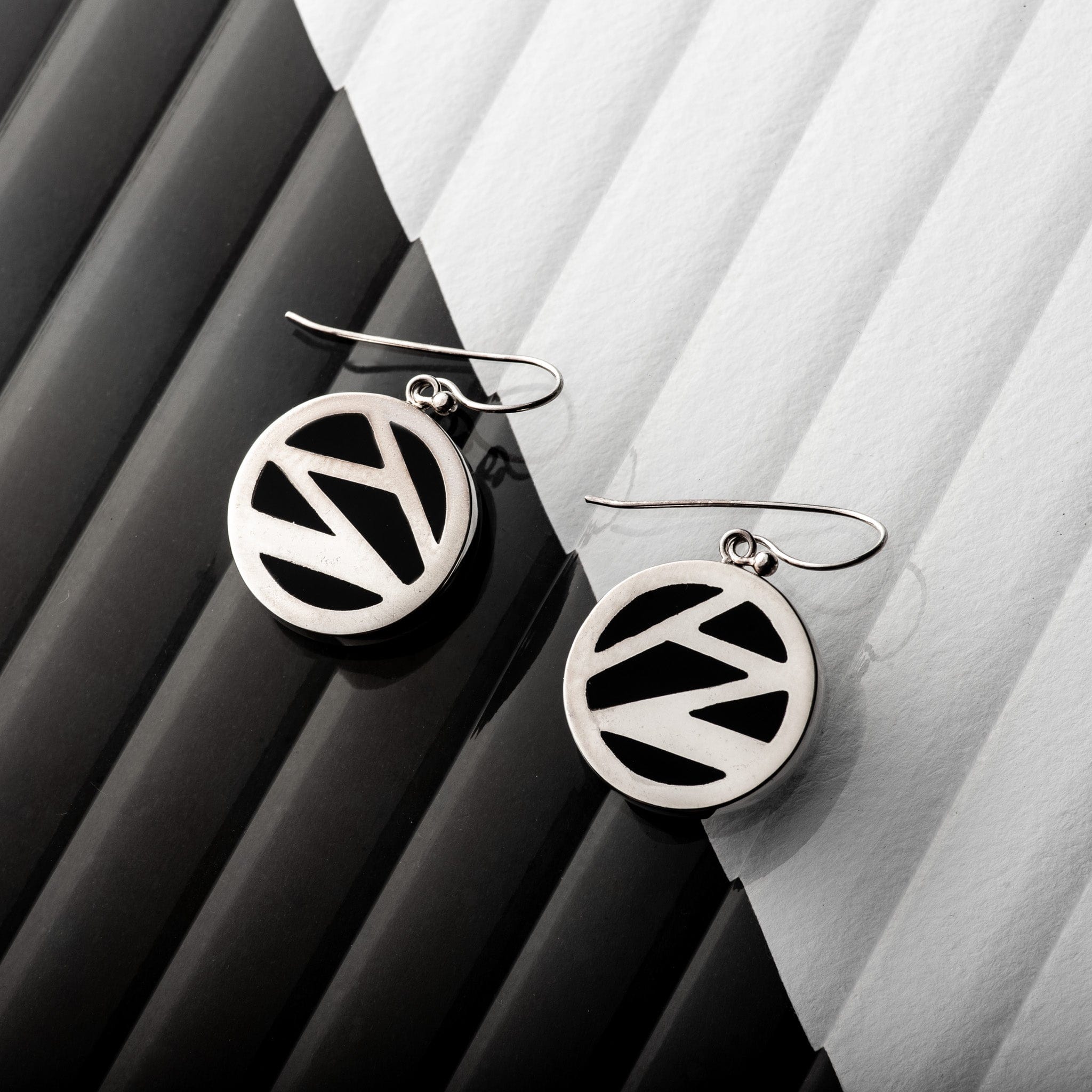Hepburn and Hughes Art Deco Earrings, small circle in Sterling Silver