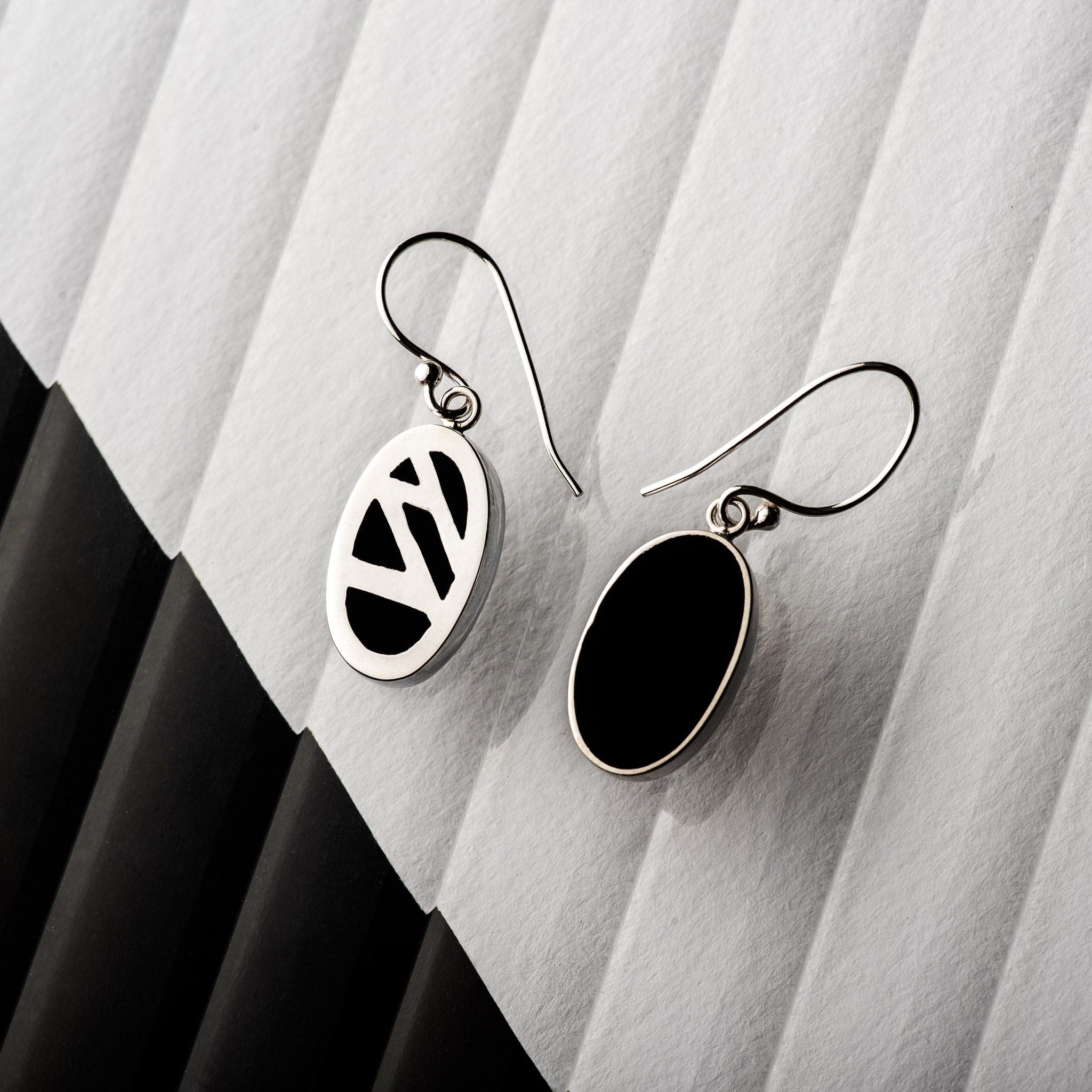 Hepburn and Hughes Art Deco Earrings, small oval in Sterling Silver