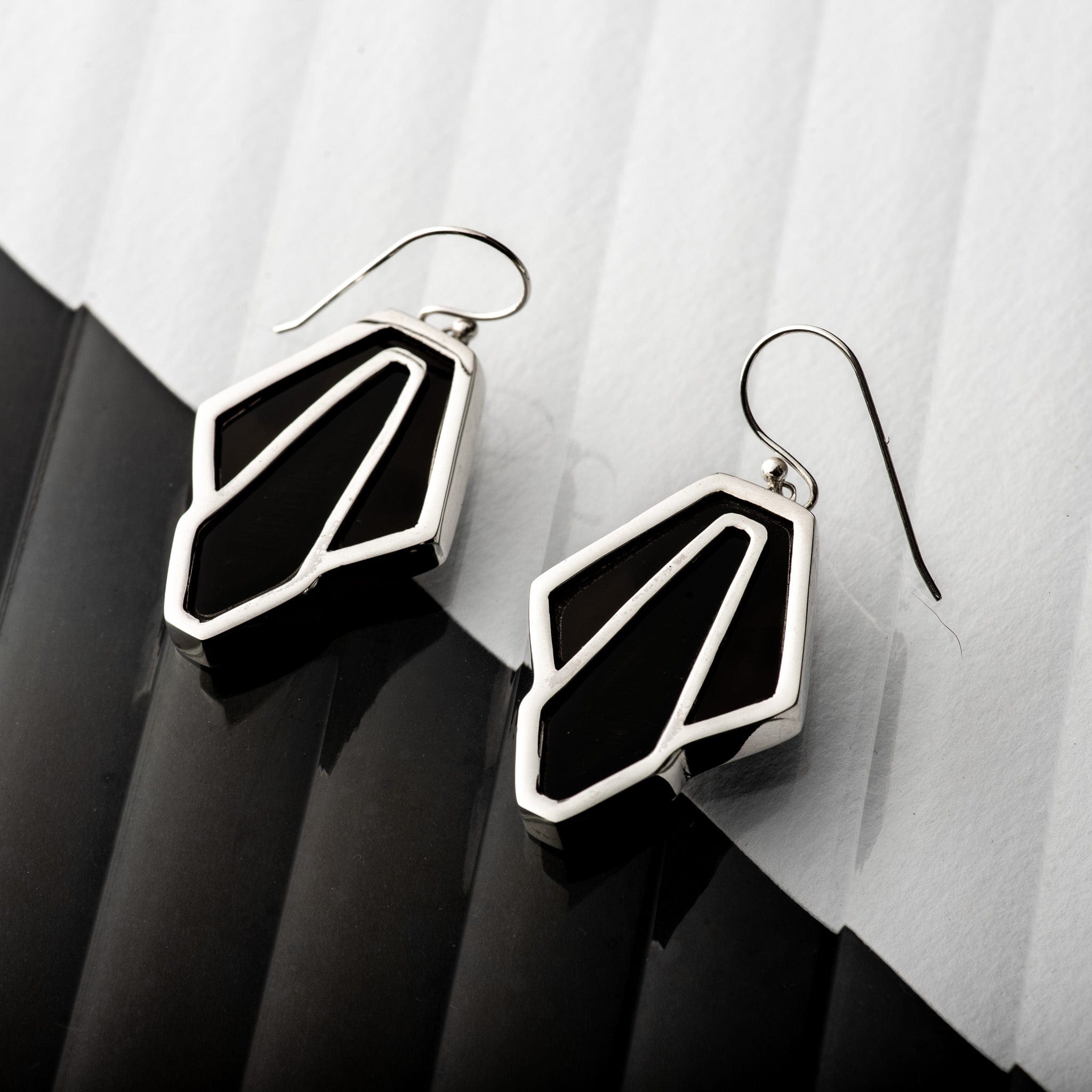 Hepburn and Hughes Art Deco Earrings, Tortoiseshell in Sterling Silver