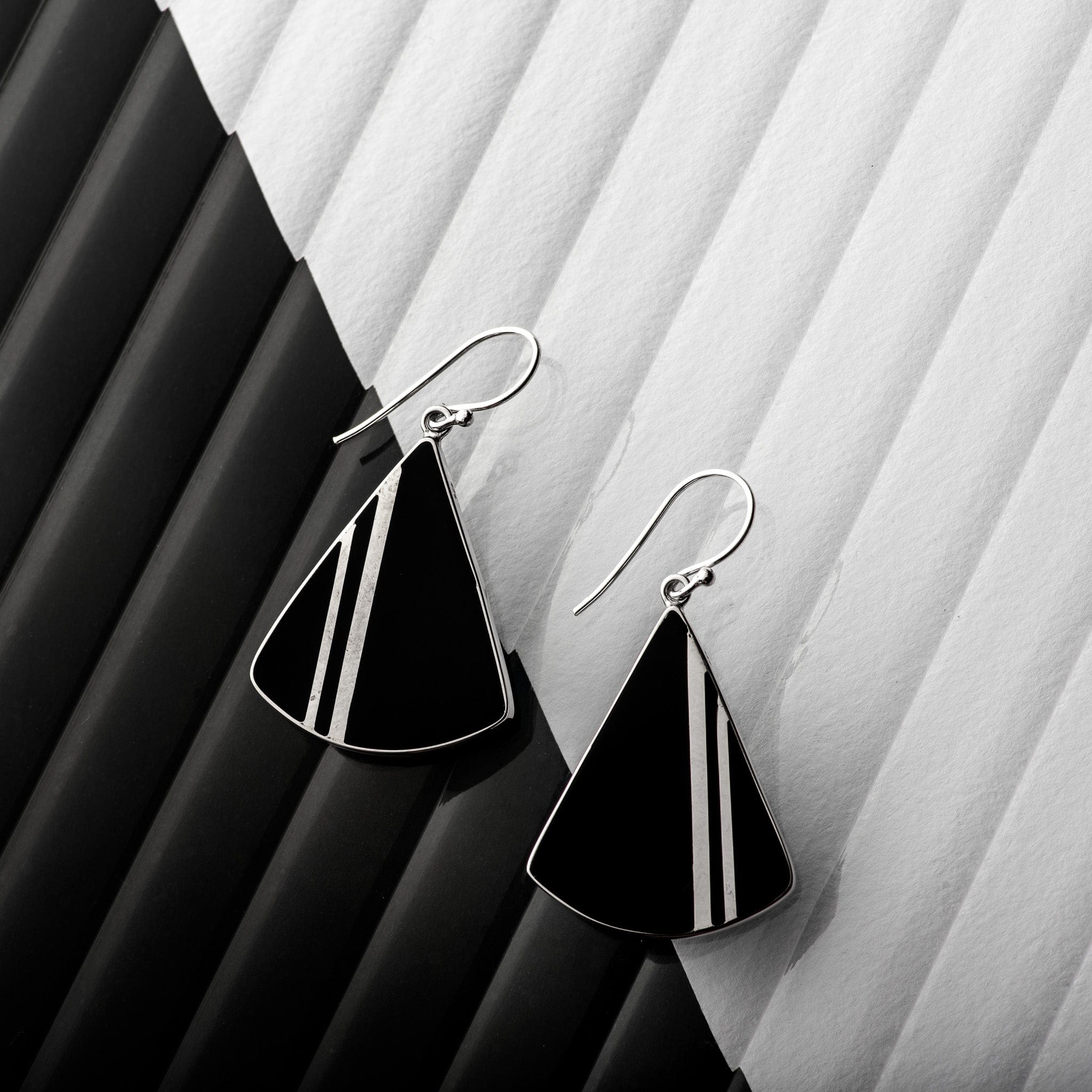 Hepburn and Hughes Art Deco Earrings, triangle in Sterling Silver