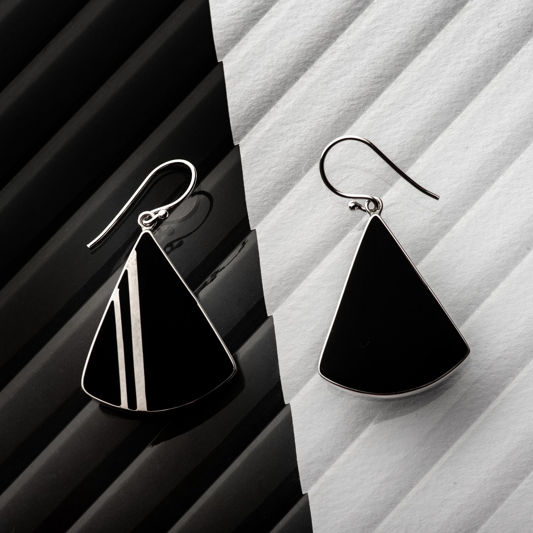Hepburn and Hughes Art Deco Earrings, triangle in Sterling Silver
