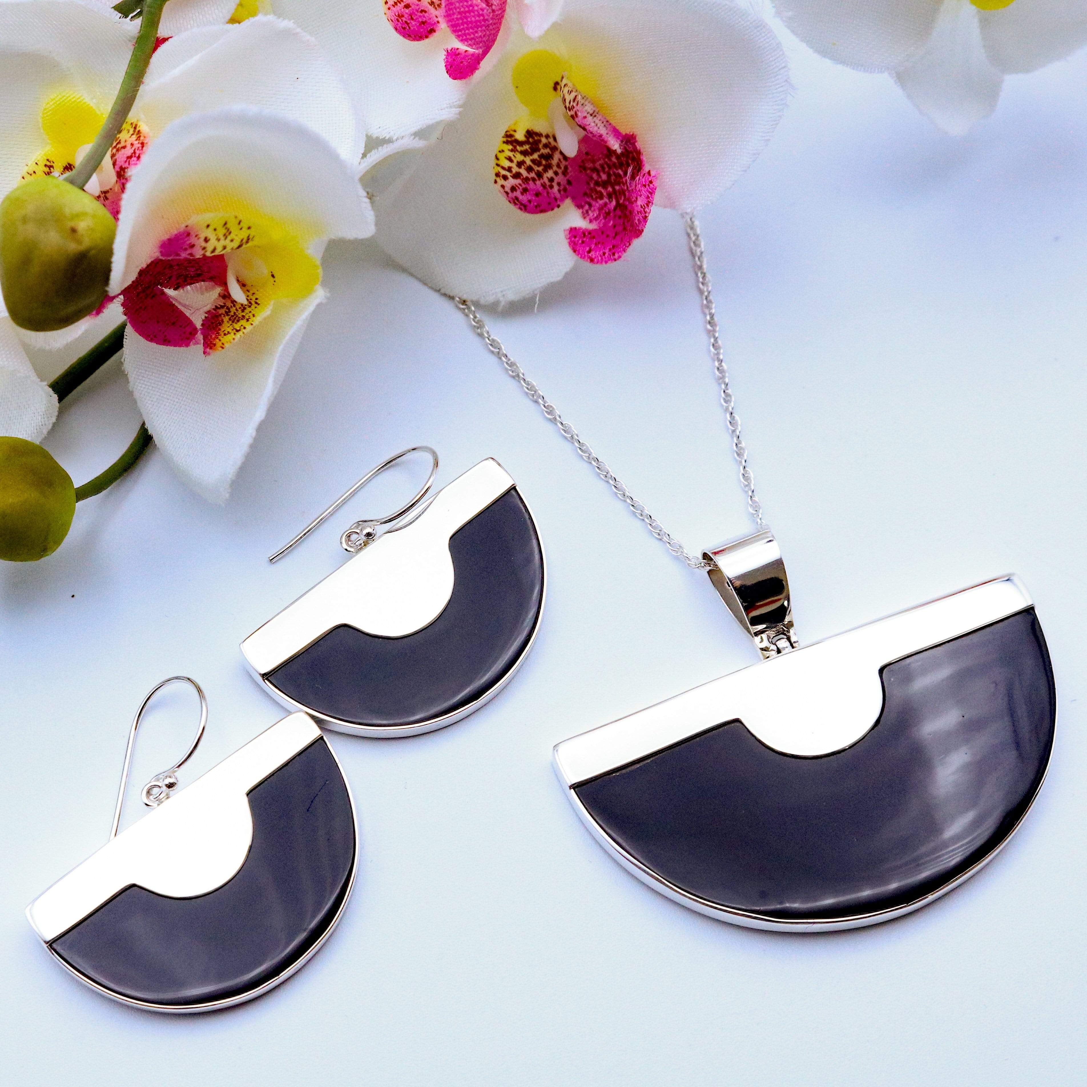 Hepburn and Hughes Art Deco Pendant and Earrings set, in Sterling Silver