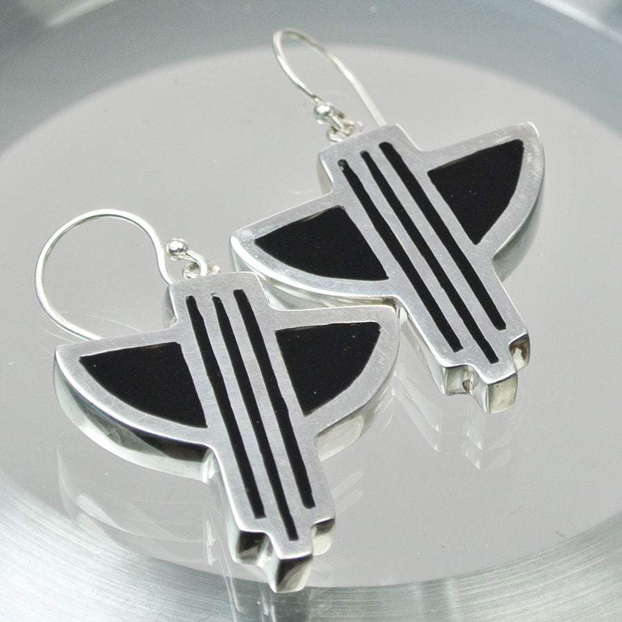 Hepburn and Hughes Art Deco Pendant and Earrings set, in Sterling Silver