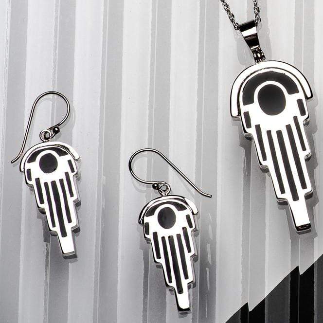 Hepburn and Hughes Art Deco Pendant and Earrings set, in Sterling Silver