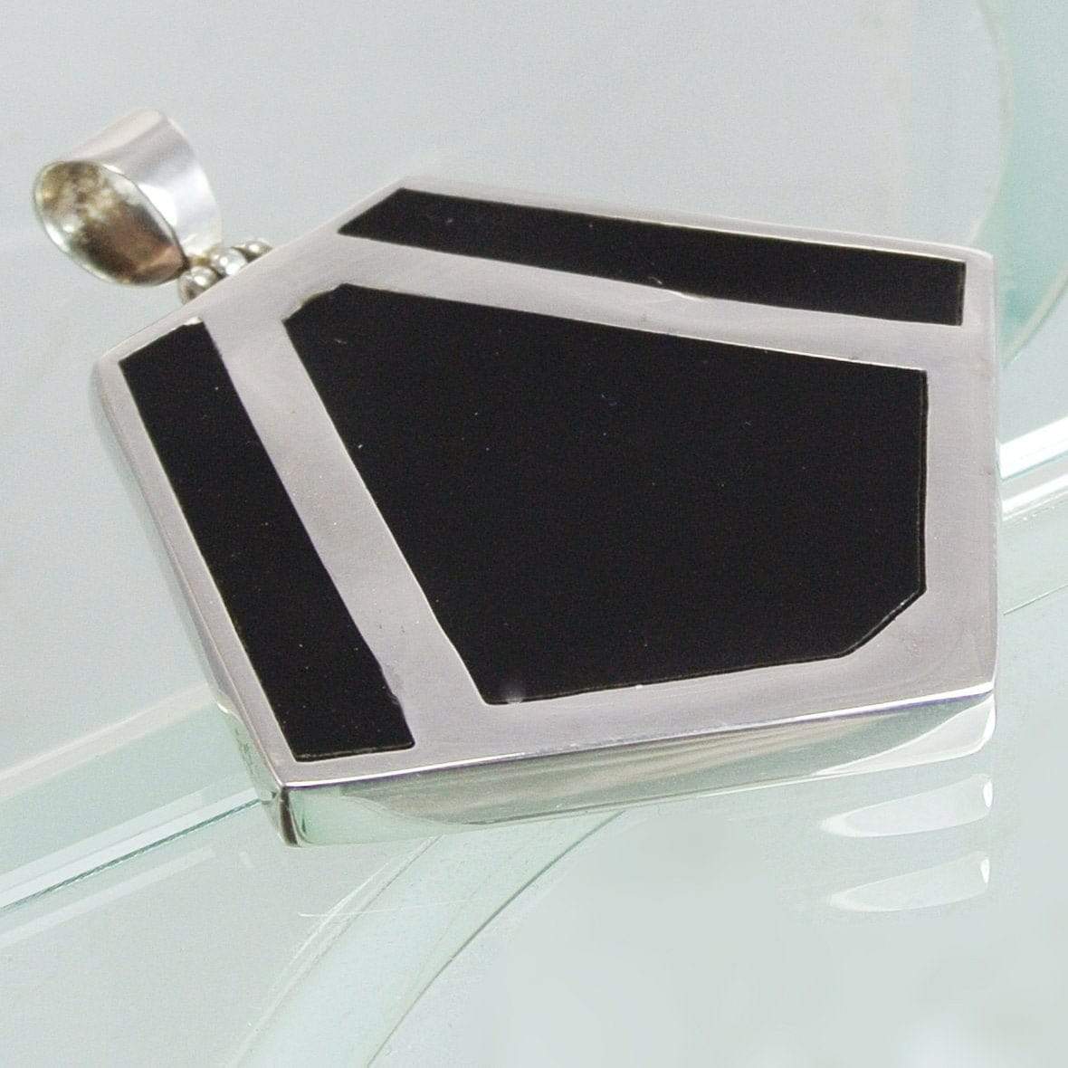 Hepburn and Hughes Art Deco Pendant, black pentagon in Sterling Silver