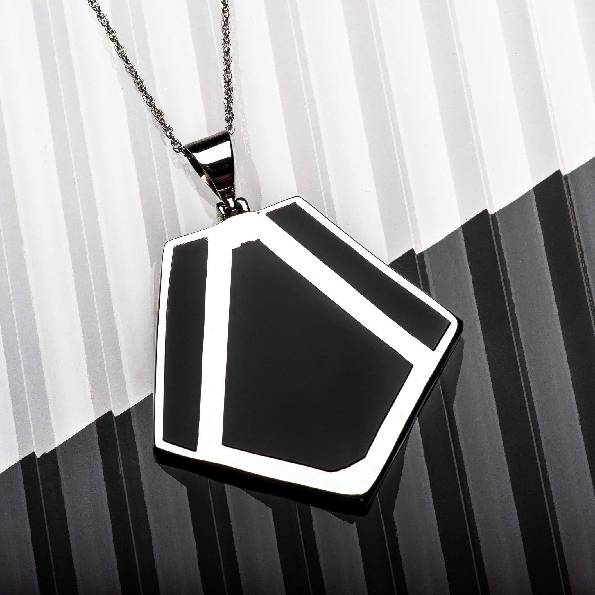 Hepburn and Hughes Art Deco Pendant, black pentagon in Sterling Silver