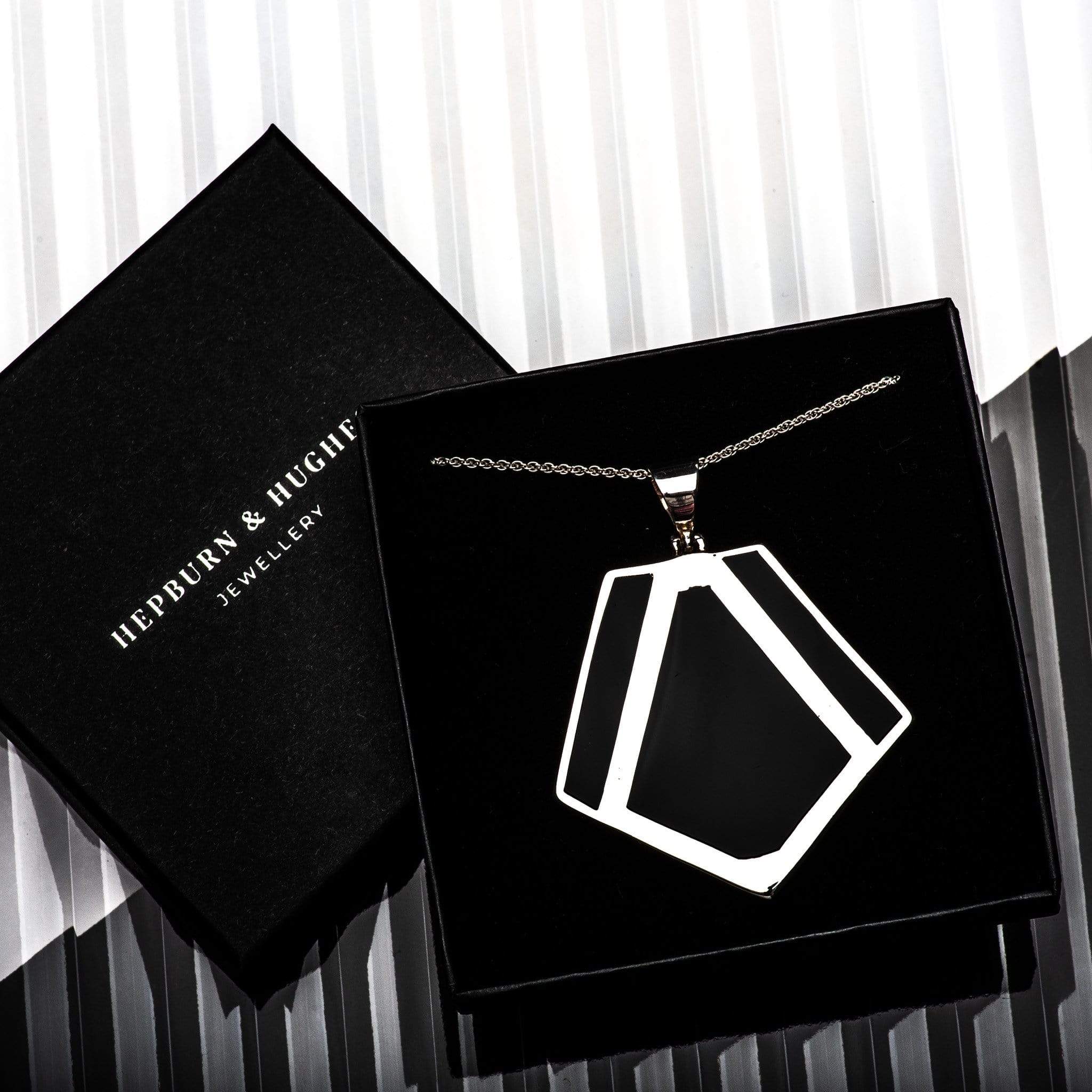 Hepburn and Hughes Art Deco Pendant, black pentagon in Sterling Silver