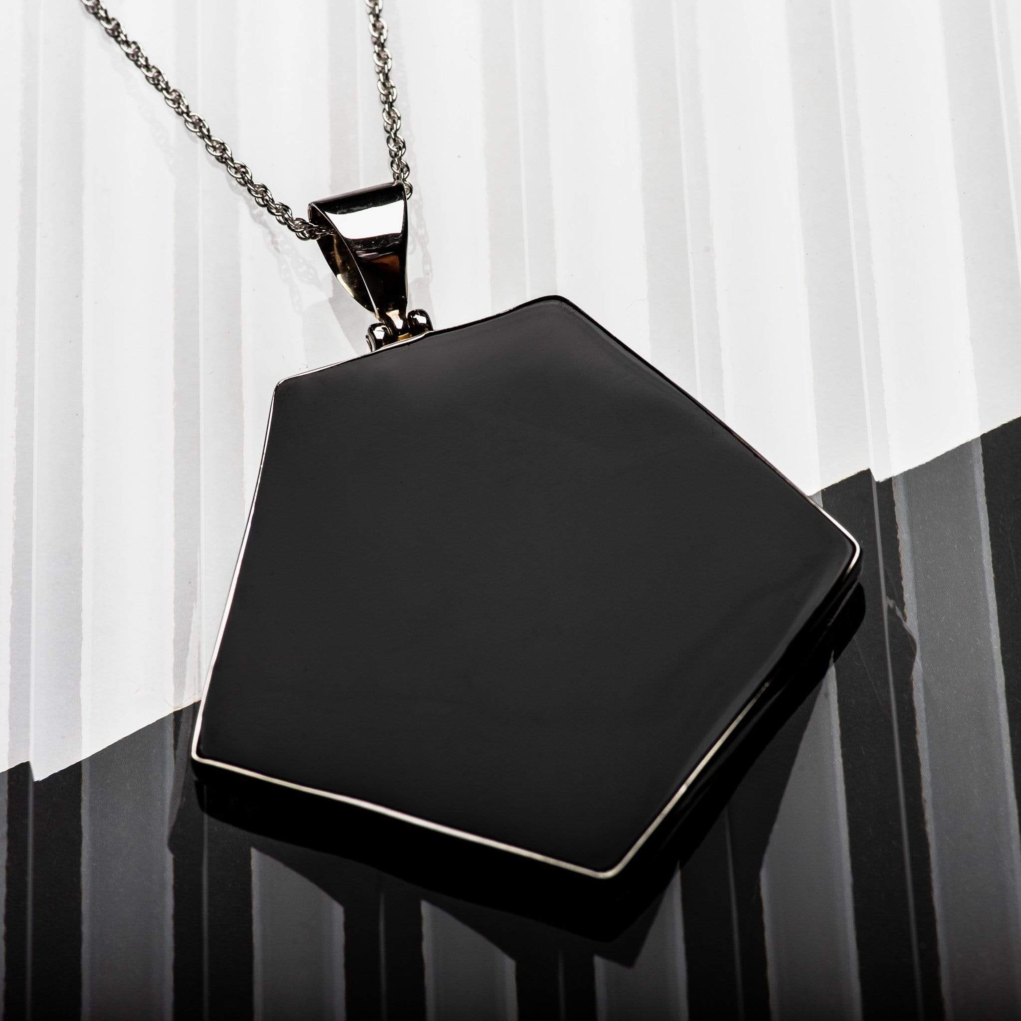 Hepburn and Hughes Art Deco Pendant, black pentagon in Sterling Silver