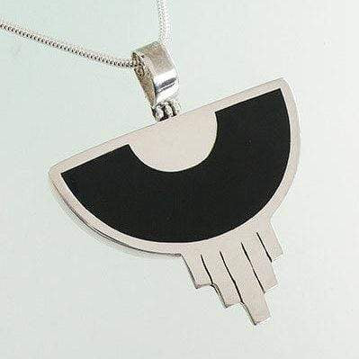 Hepburn and Hughes Art Deco Pendant, black semicircle in Sterling Silver