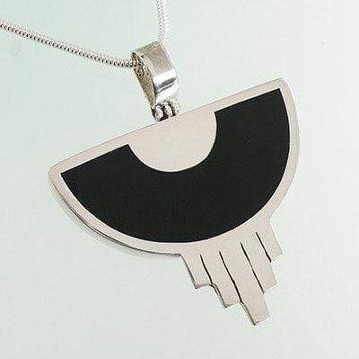 Hepburn and Hughes Art Deco Pendant, black semicircle in Sterling Silver