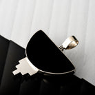 Hepburn and Hughes Art Deco Pendant, black semicircle in Sterling Silver