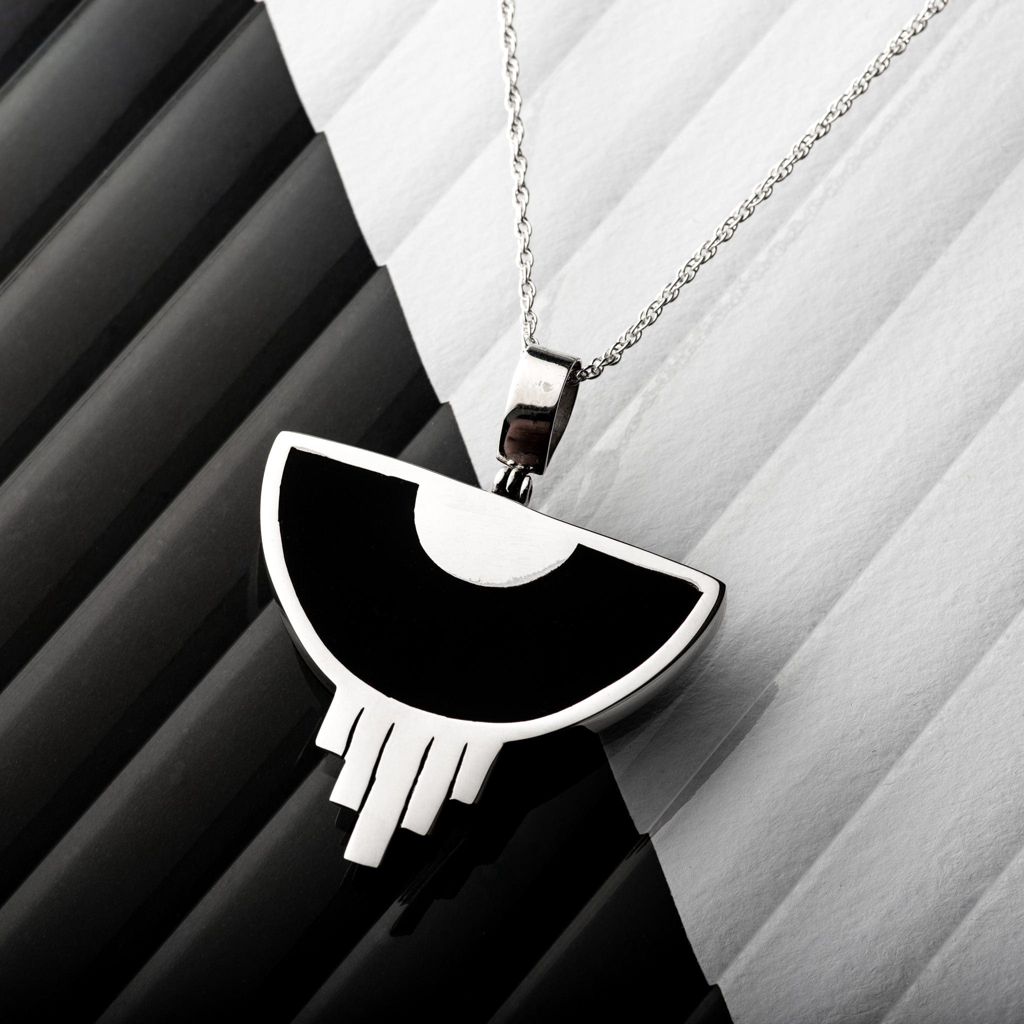 Hepburn and Hughes Art Deco Pendant, black semicircle in Sterling Silver
