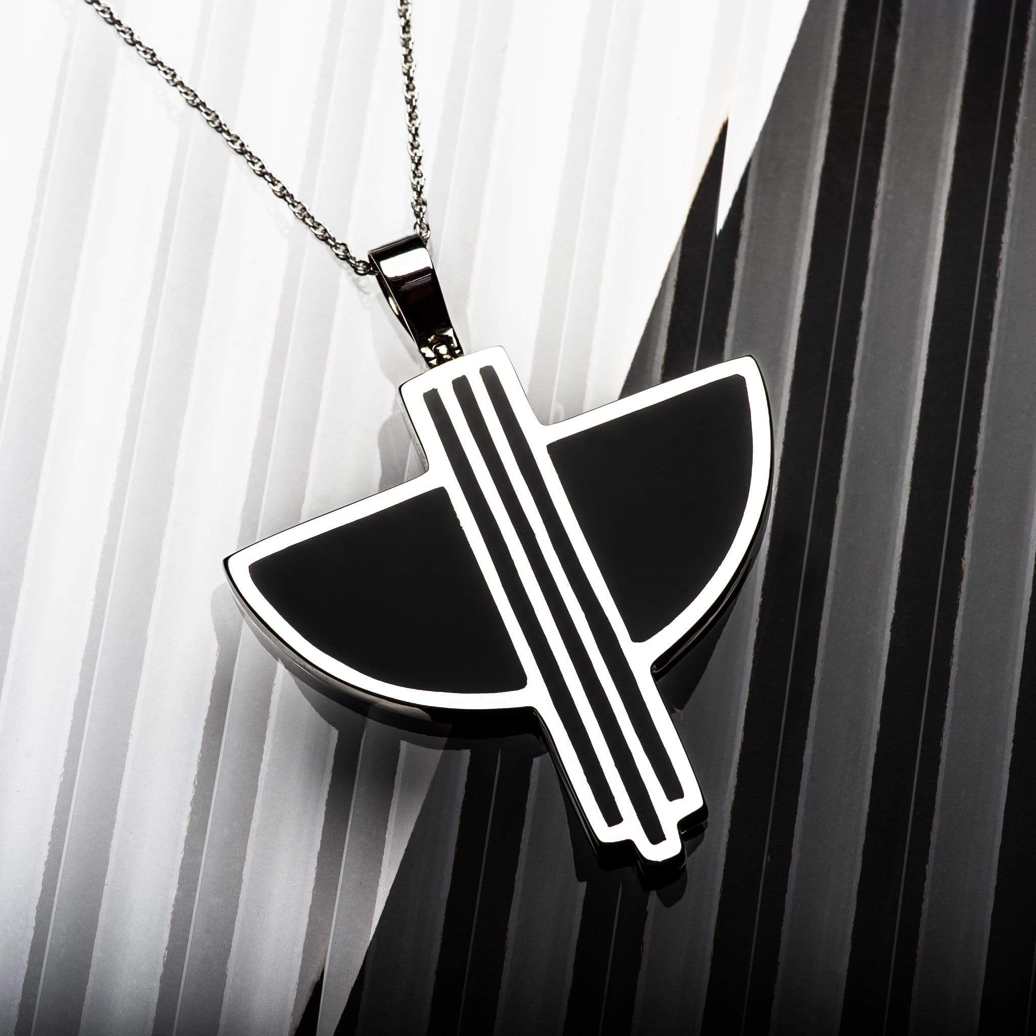 Hepburn and Hughes Art Deco Pendant, black semicircle in Sterling Silver