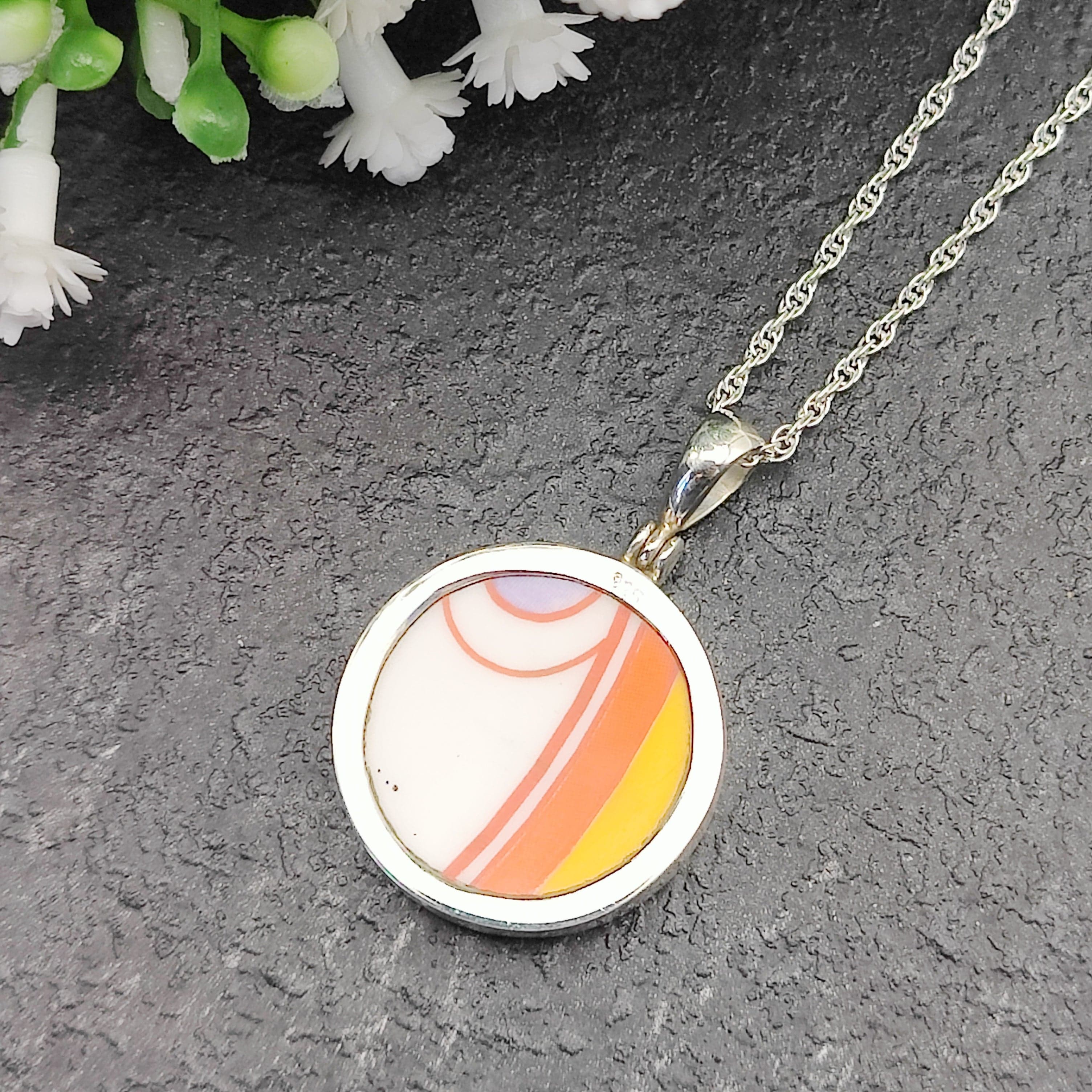 Hepburn and Hughes Art Deco pendant | Circular Clarice Cliff necklace | 20mm diameter | Six options | Sterling Silver
