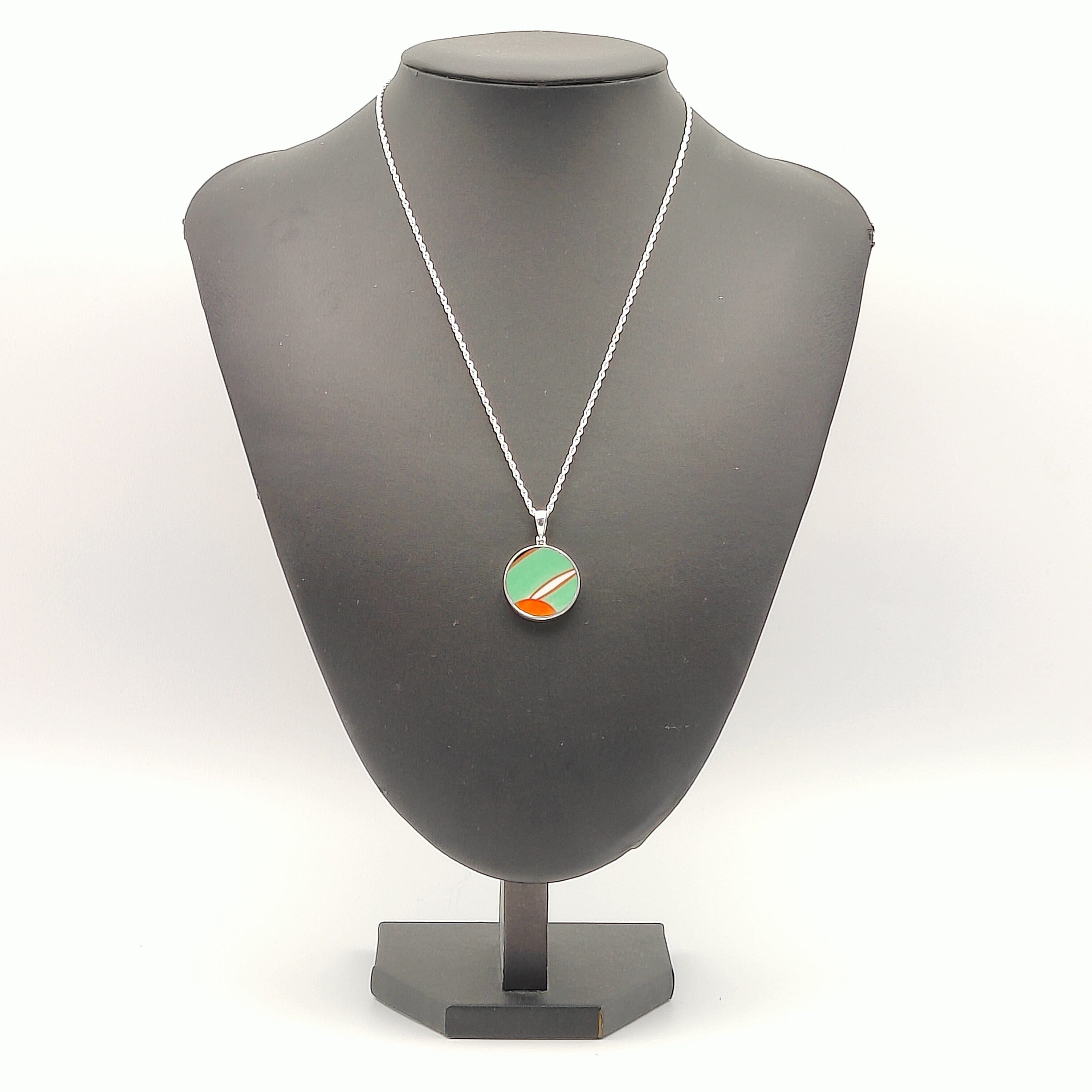 Hepburn and Hughes Art Deco pendant | Circular Clarice Cliff necklace | 20mm diameter | Six options | Sterling Silver