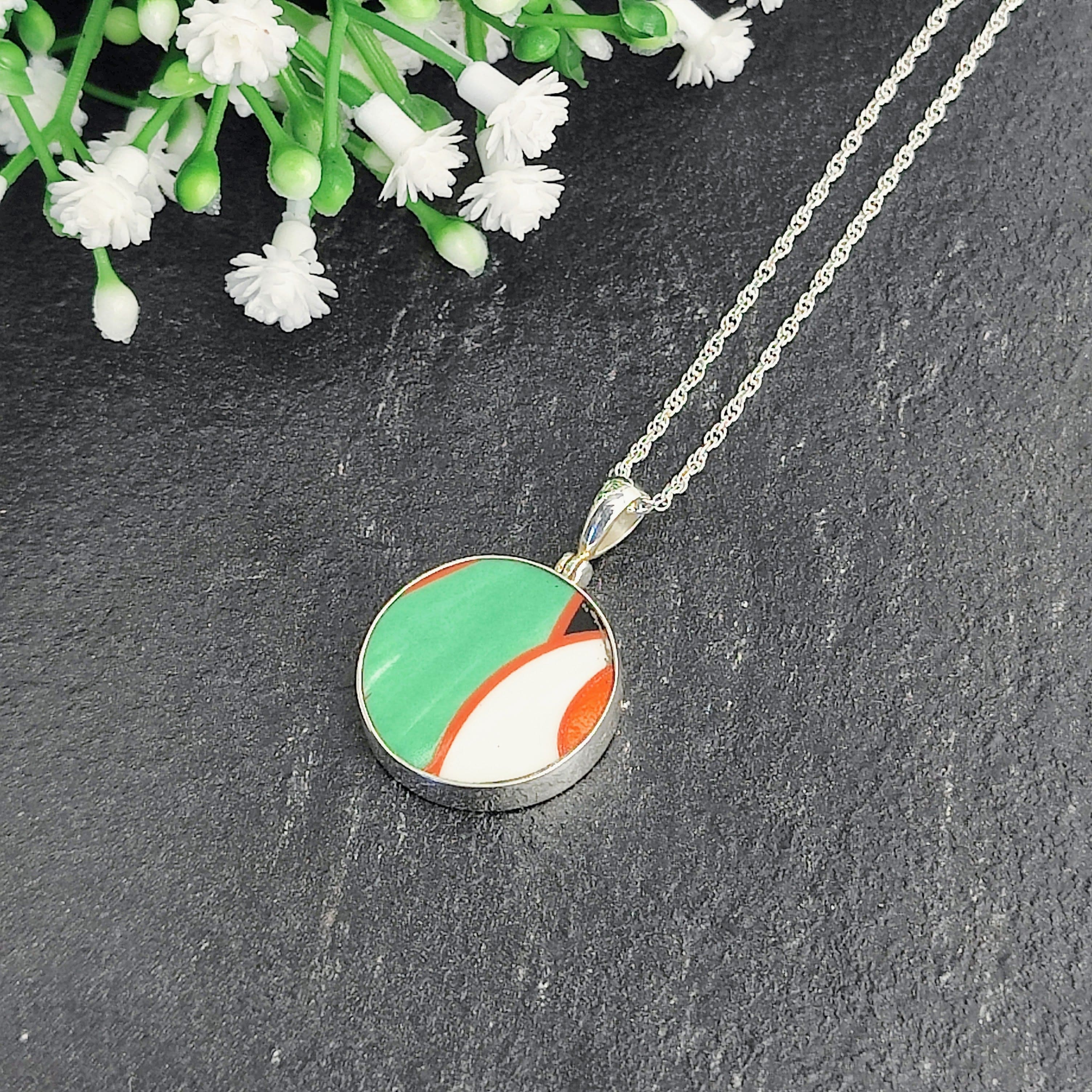 Hepburn and Hughes Art Deco pendant | Circular Clarice Cliff necklace | 20mm diameter | Six options | Sterling Silver