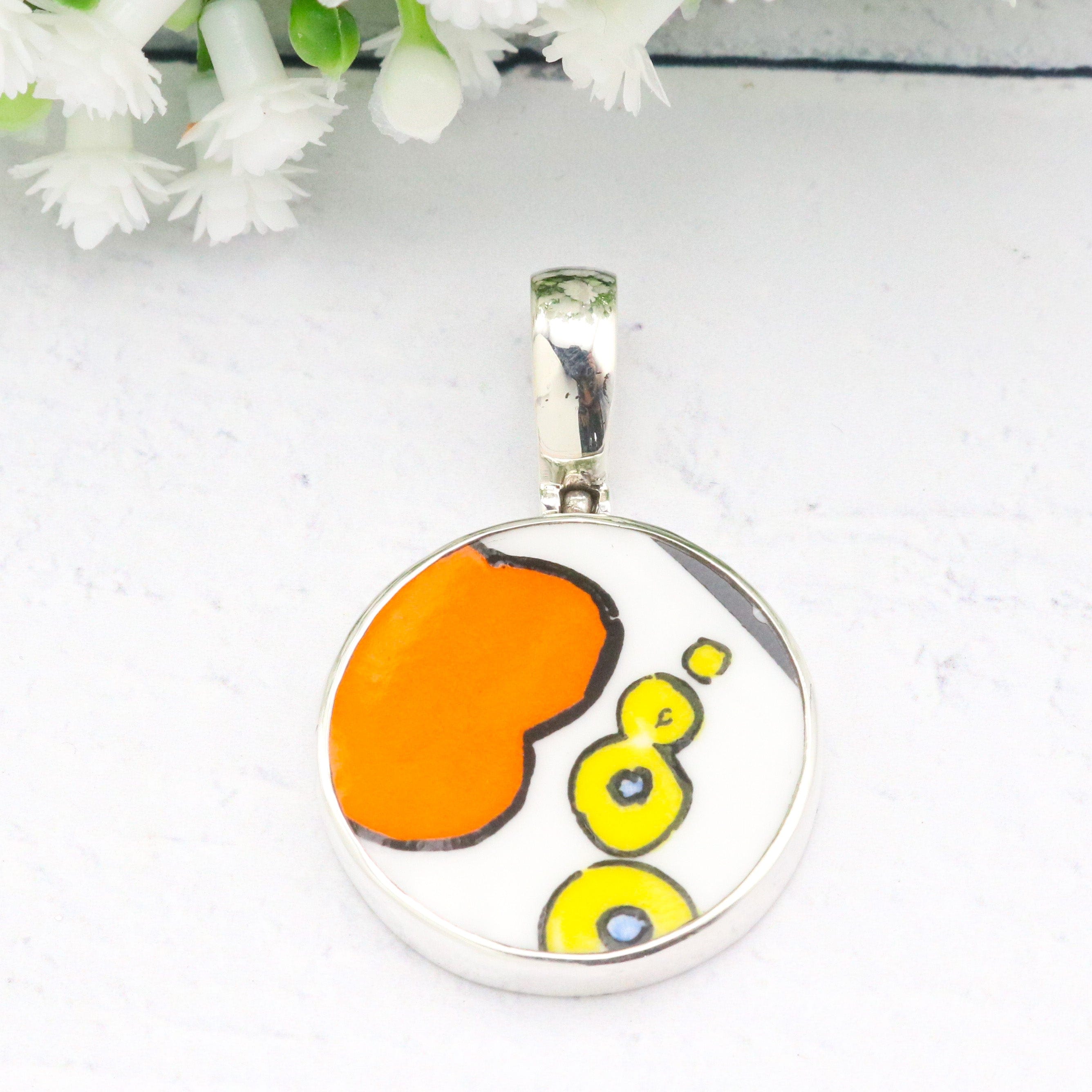 Hepburn and Hughes Art Deco pendant | Clarice Cliff necklace | circle | sterling silver | five options