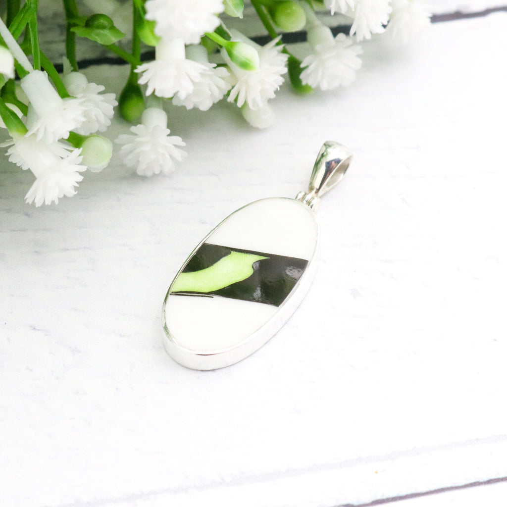 Hepburn and Hughes Art Deco Pendant | Clarice Cliff Necklace | Green and Black Oval Pendant | Sterling Silver
