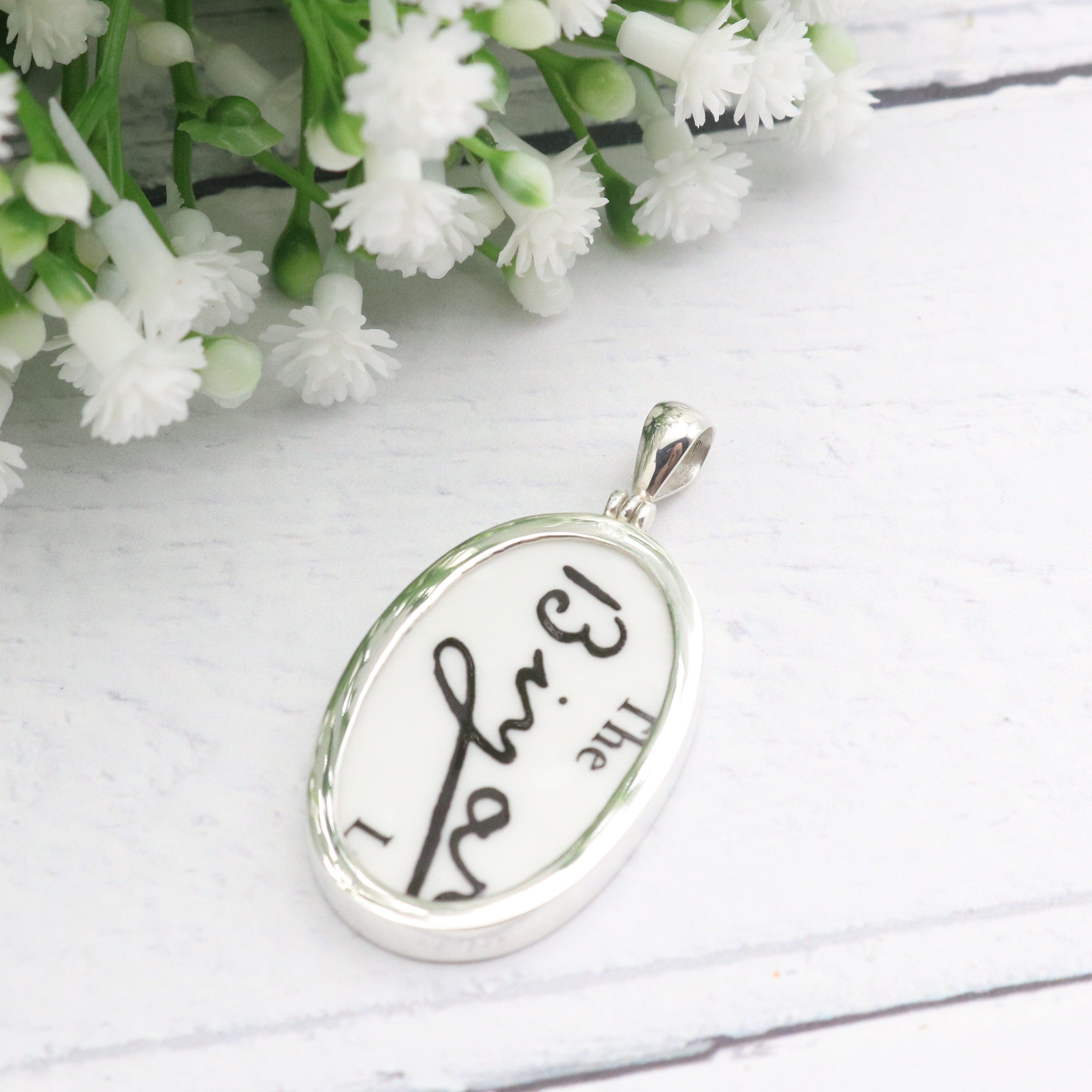 Hepburn and Hughes Art Deco Pendant | Clarice Cliff Necklace | Orange and White | Sterling Silver