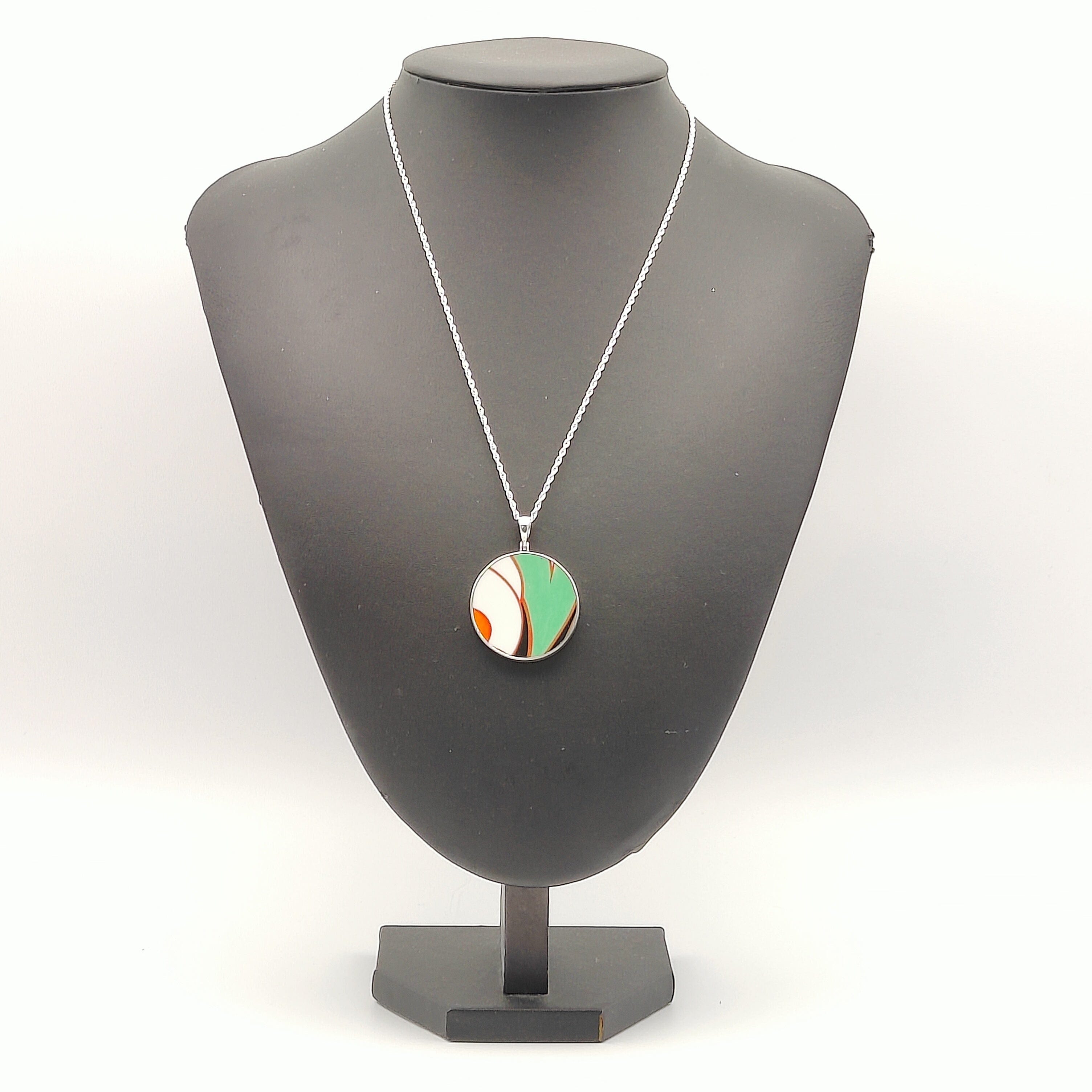 Hepburn and Hughes Art Deco pendant | Clarice Cliff necklace | Sterling Silver | Five options | Orange and Green