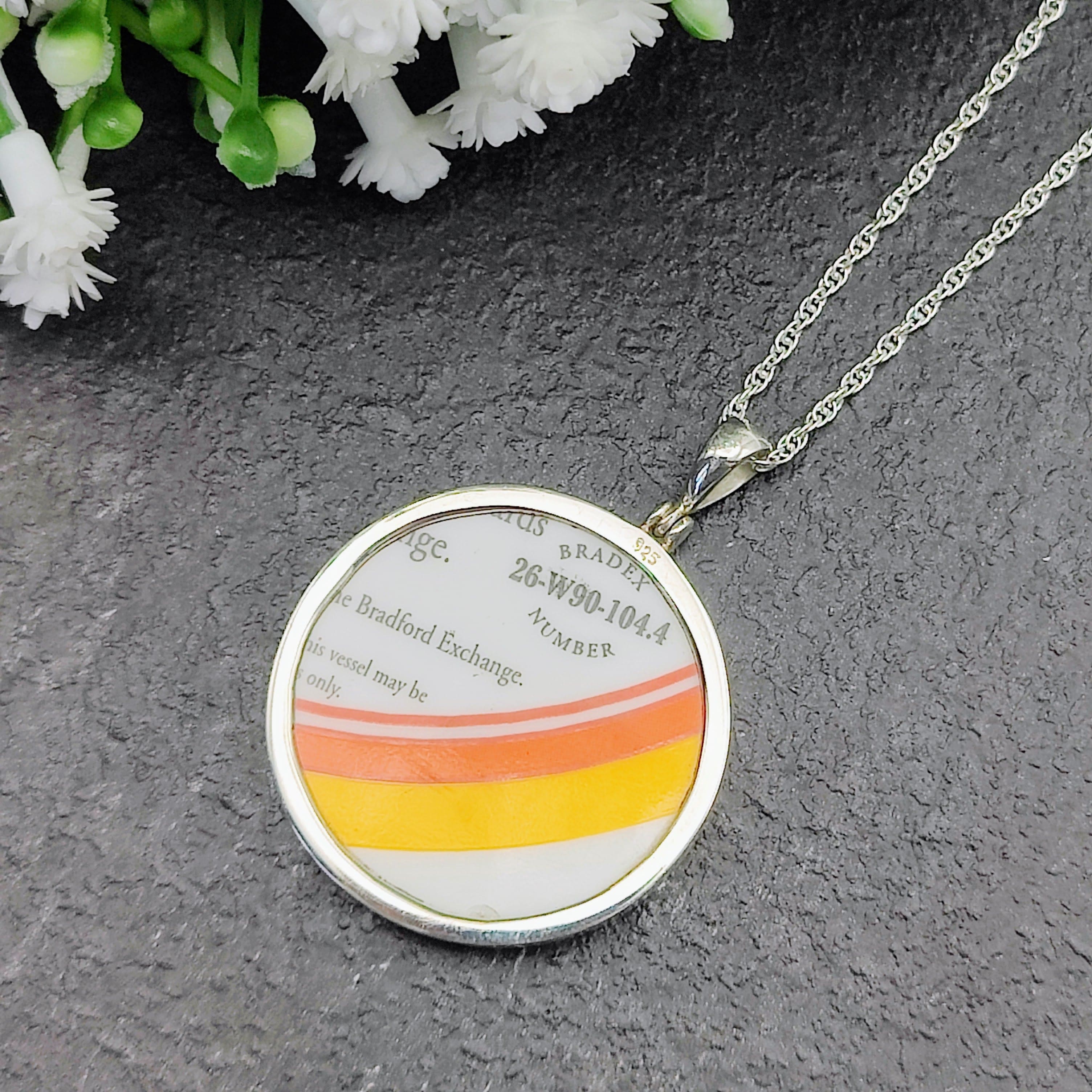 Hepburn and Hughes Art Deco pendant | Clarice Cliff necklace | Sterling Silver | Five options | Orange and Green