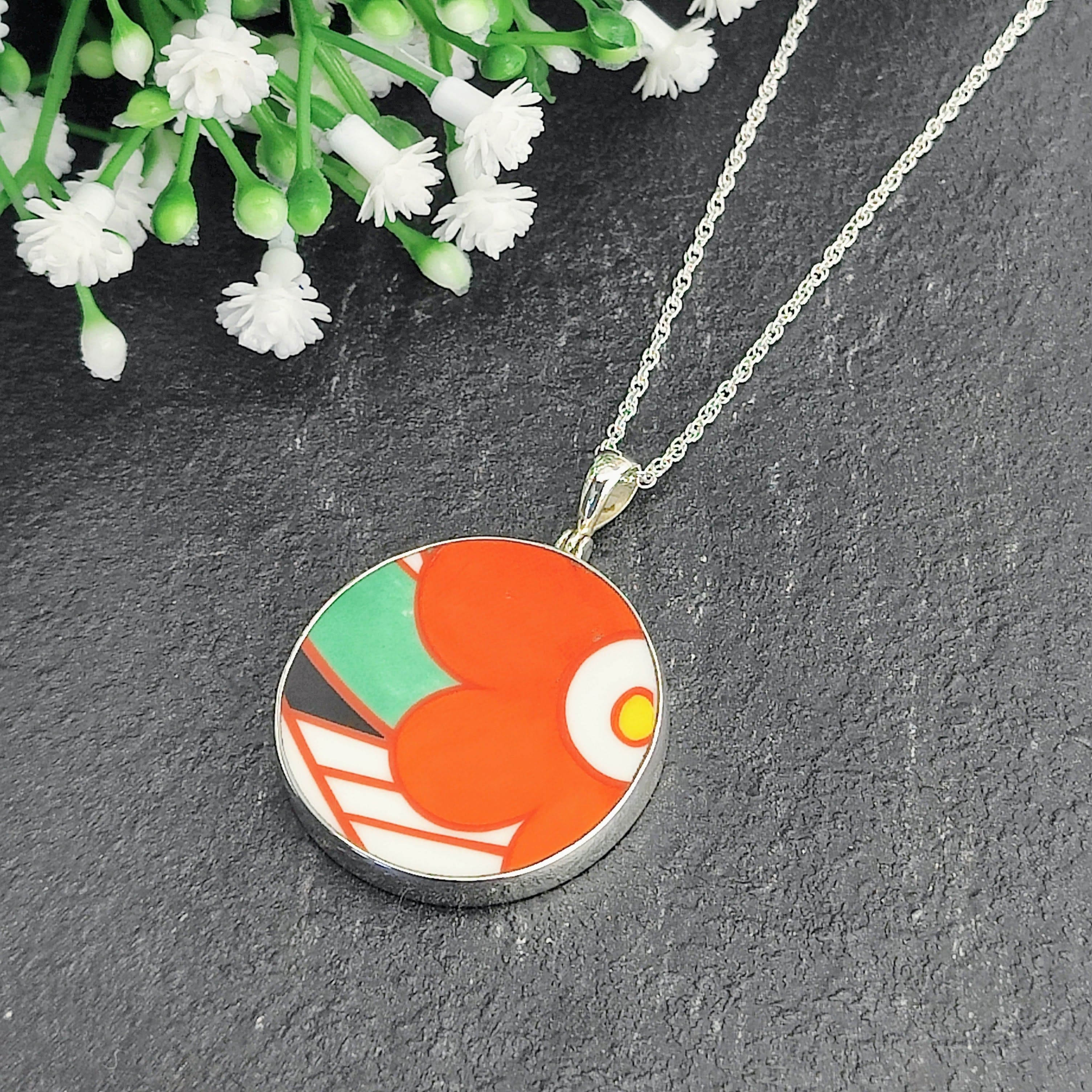 Hepburn and Hughes Art Deco pendant | Clarice Cliff necklace | Sterling Silver | Five options | Orange and Green