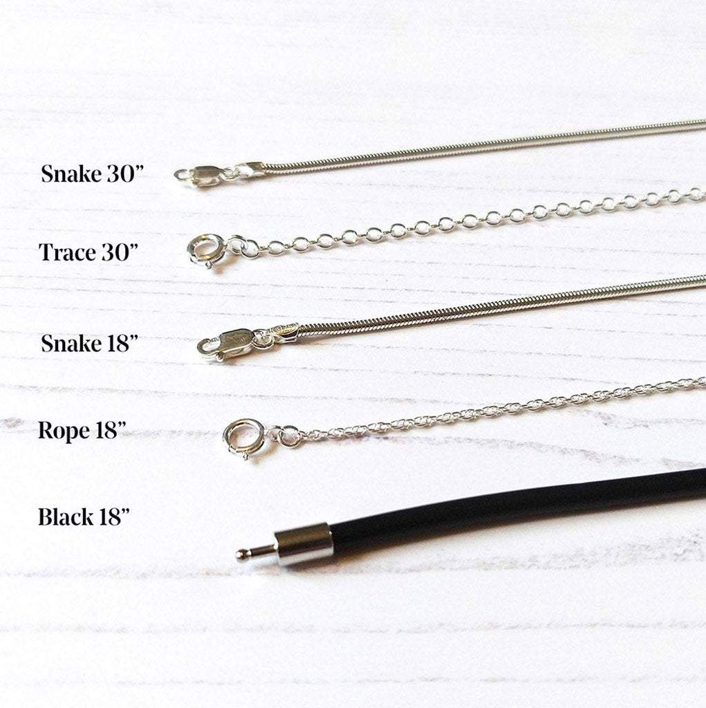 Silver chains which can be upgraded. Includes different length and style options
